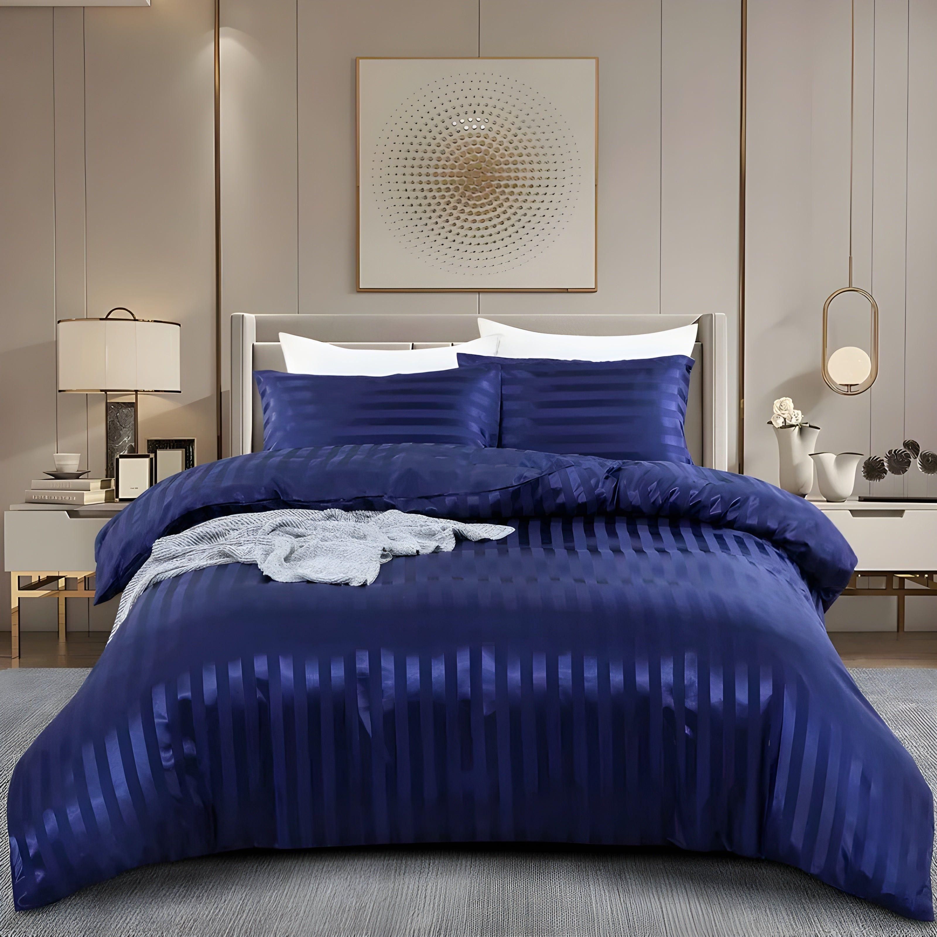 LuxSleep Bettwäscheset - 3-teiliges luxuriöses gestreiftes Bettwäscheset [Bettwäsche mit Reißverschluss