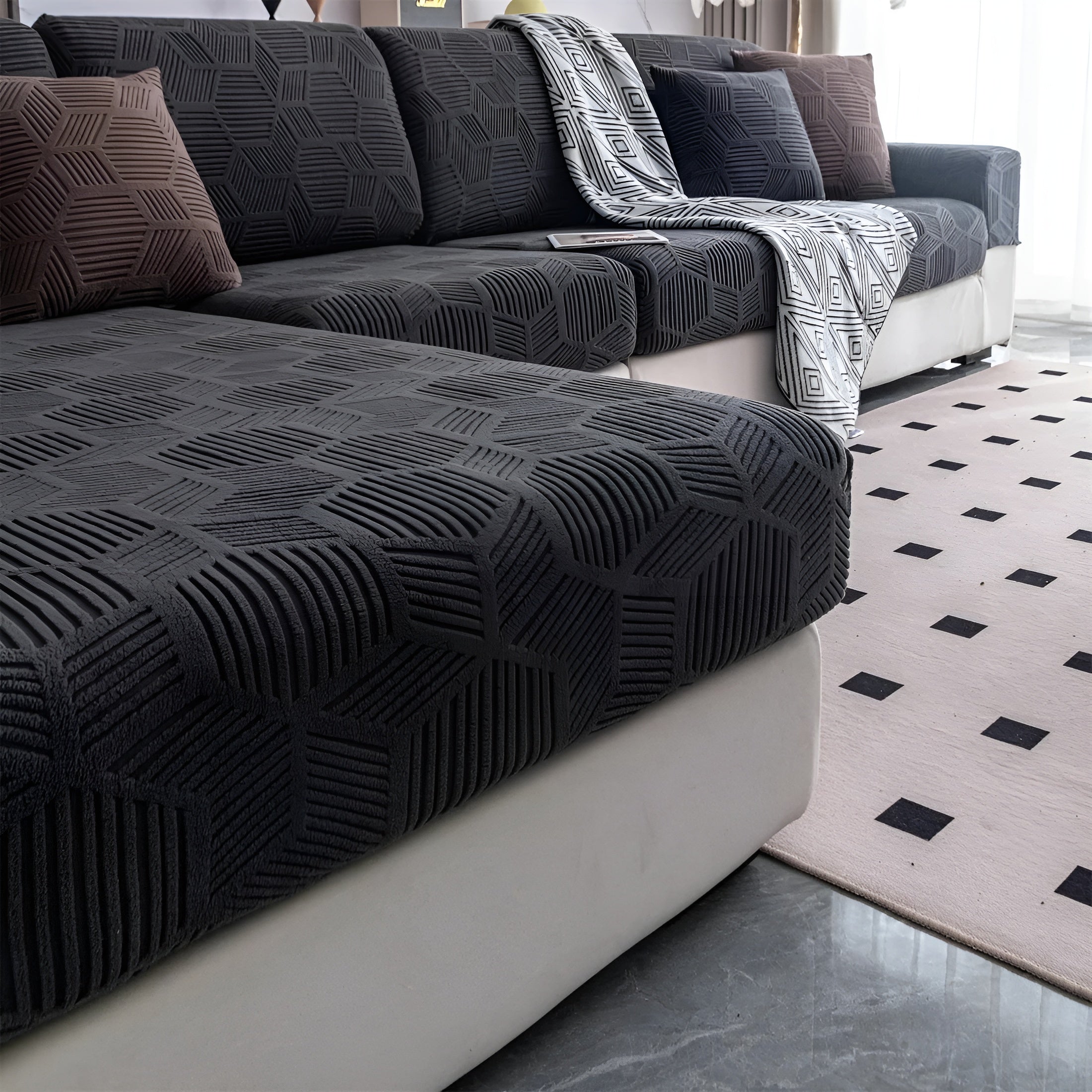 Jacquard Sofaüberwurf mit geometrischem Muster – Weich & Haustierfreundlich | Perfekt zum Schutz und für gemütliche Wohnräume