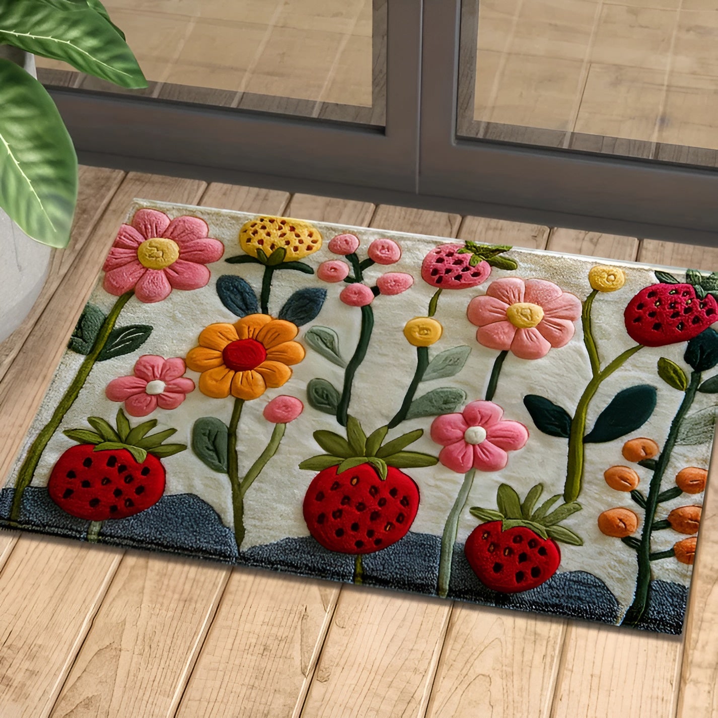 3D Blumenmatte – Rutschfester Teppich mit Kaschmir-Optik | Ideal für Eingang & Bad