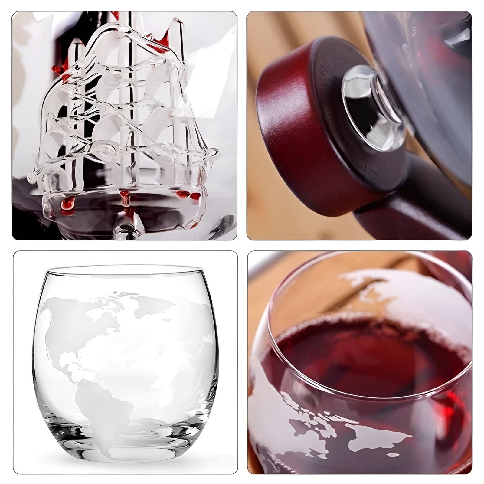 Kristall-Whiskykaraffe mit Gläsern – Weltkugel-Design | Dekorativ für Büro & Zuhause
