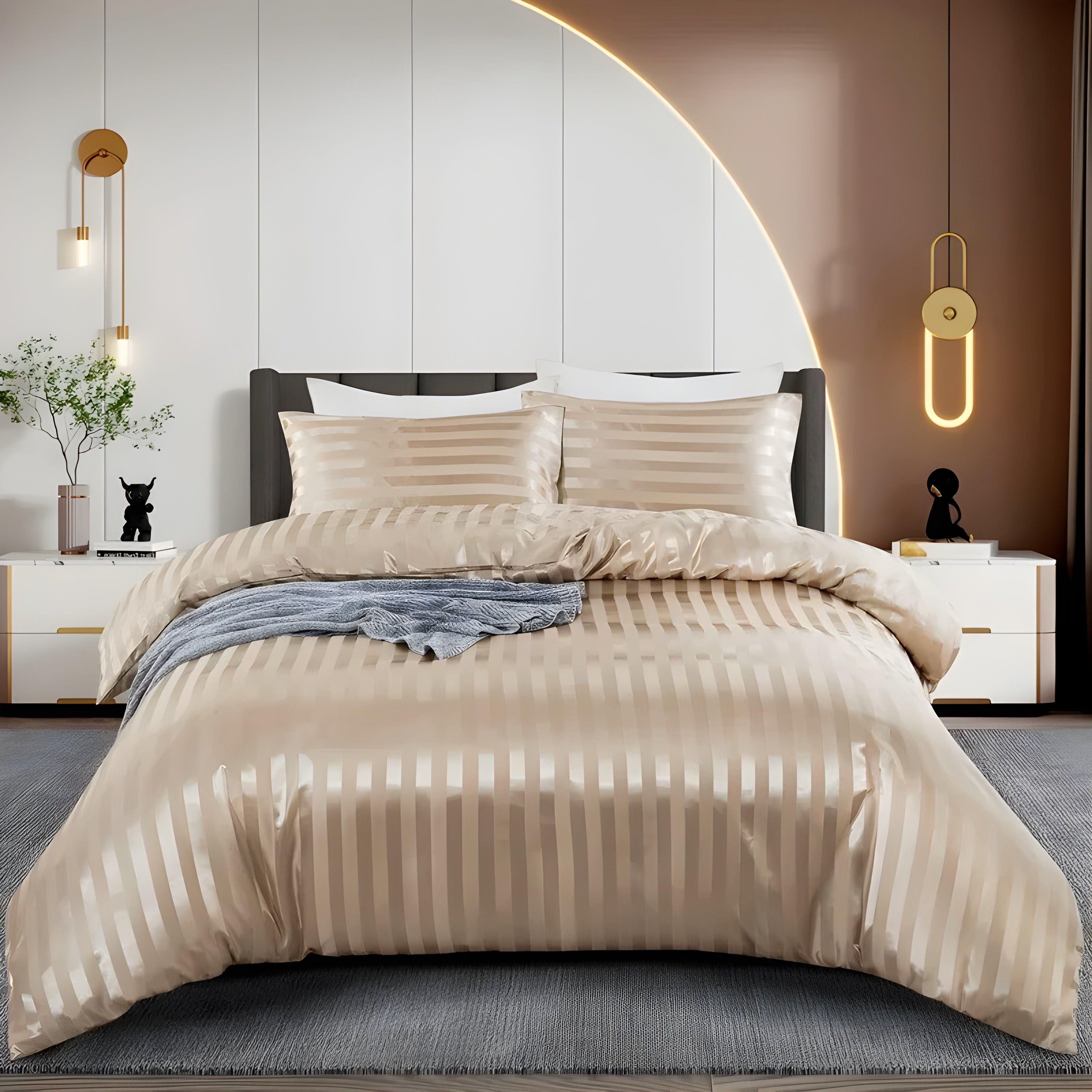 LuxSleep Bettwäscheset - 3-teiliges luxuriöses gestreiftes Bettwäscheset [Bettwäsche mit Reißverschluss