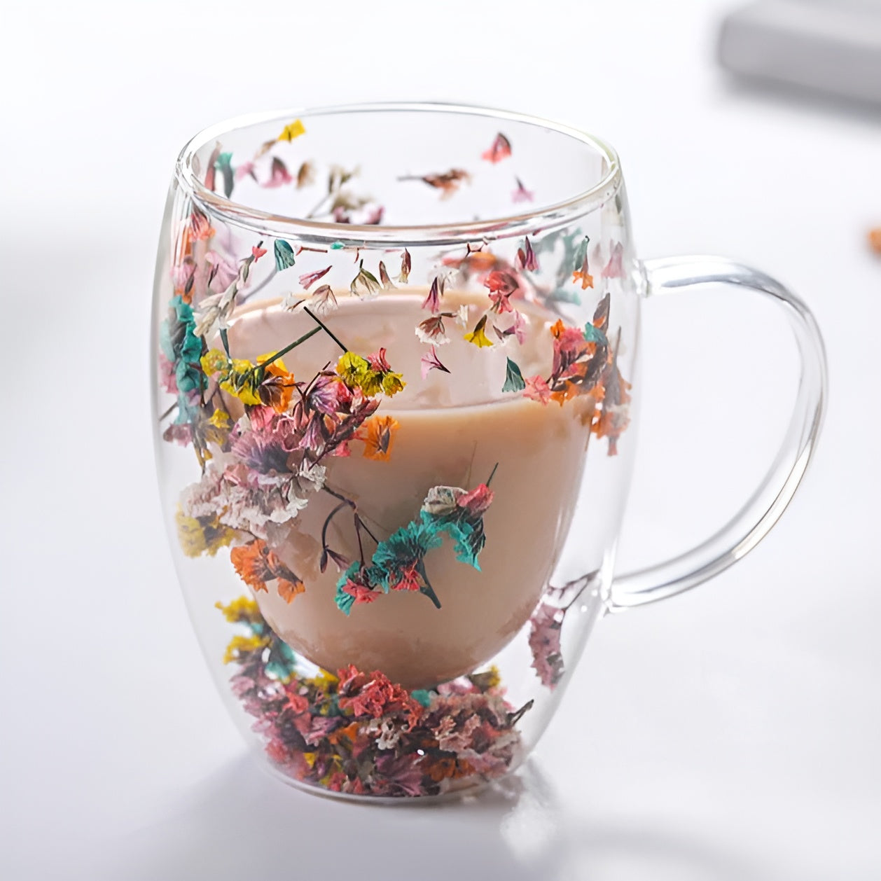 Doppelwandiges Glas – Mit Getrockneten Blumen | Hitzebeständig & Dekorativ für Tee, Kaffee & Zuhause