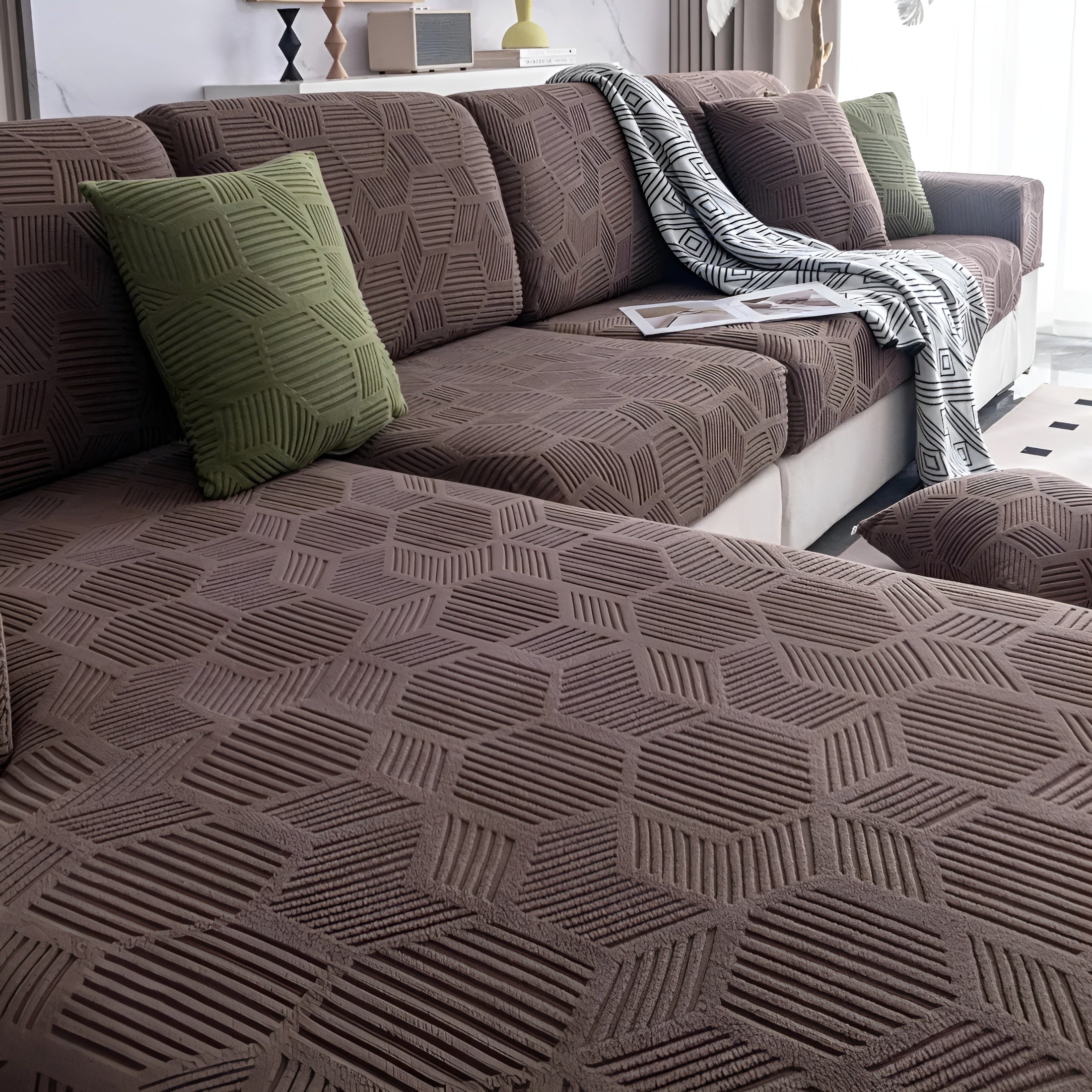 Jacquard Sofaüberwurf mit geometrischem Muster – Weich & Haustierfreundlich | Perfekt zum Schutz und für gemütliche Wohnräume