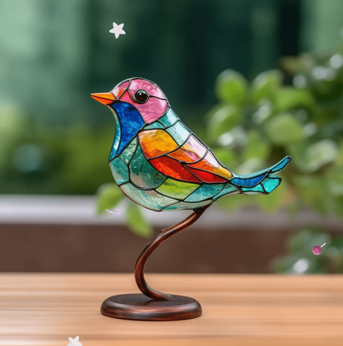 Bunte Vogelfigur aus Metall als Heimdekoration