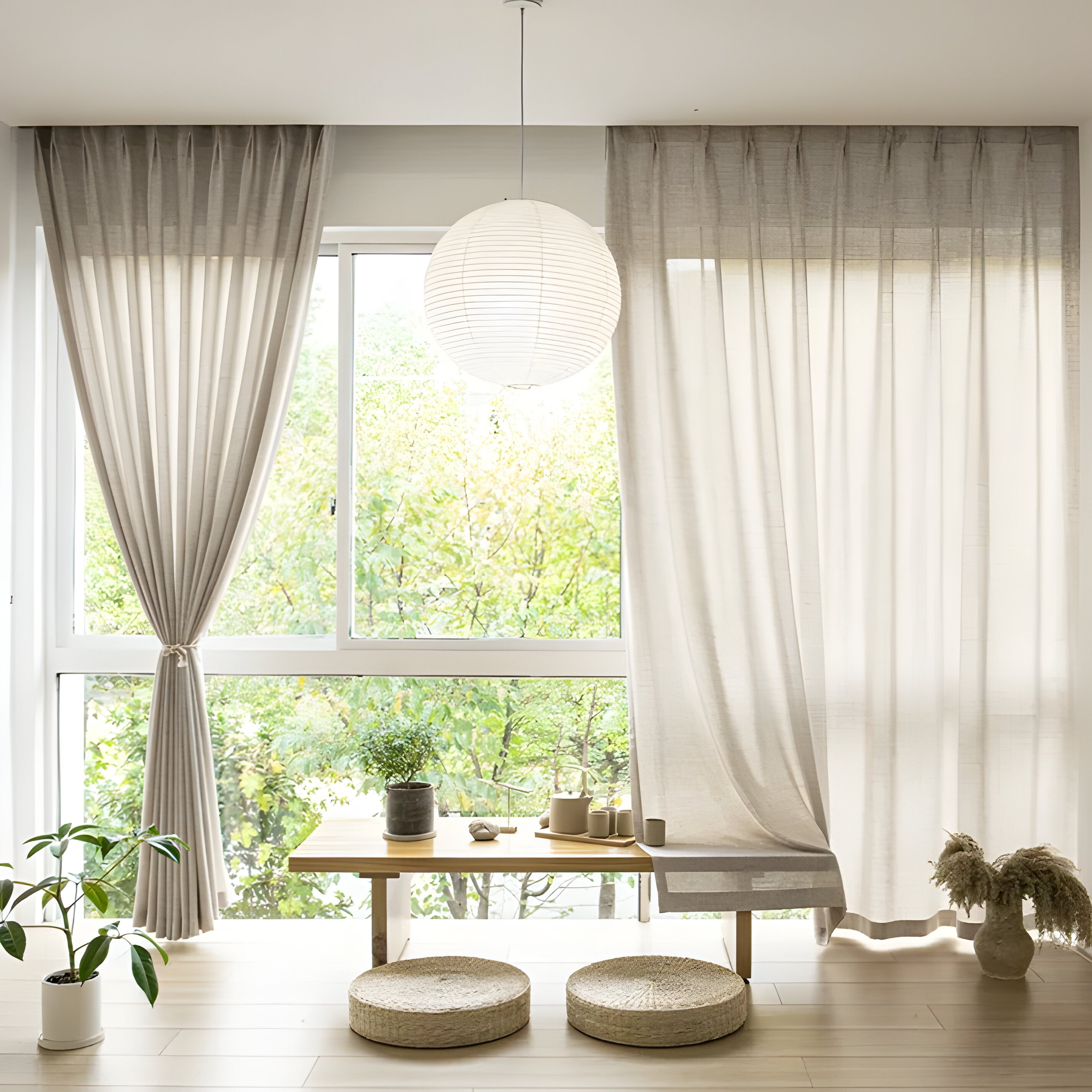 Voile-Vorhang im japanischen Stil – Weich und lichtdurchlässig | Dezente Fensterdekoration