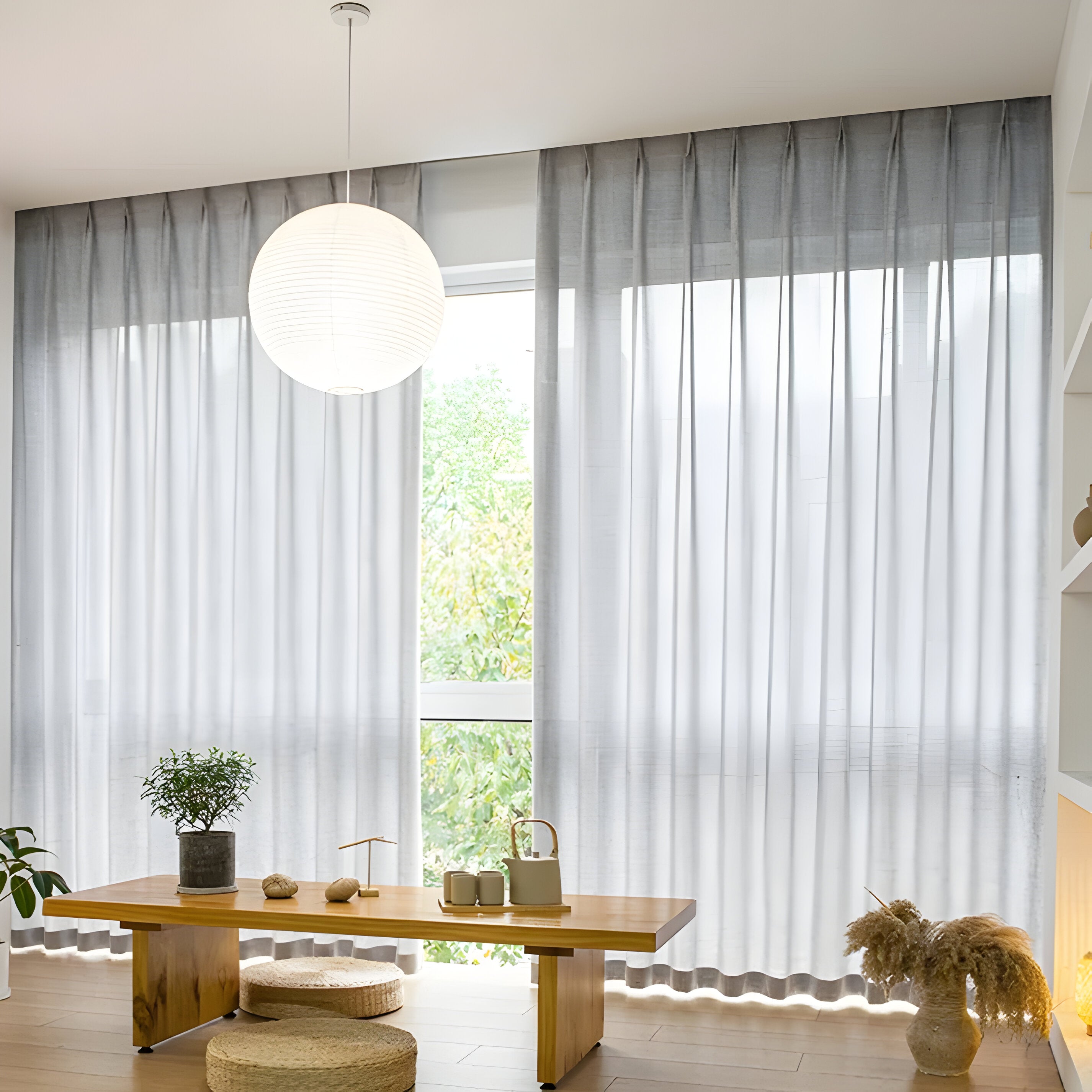 Voile-Vorhang im japanischen Stil – Weich und lichtdurchlässig | Dezente Fensterdekoration