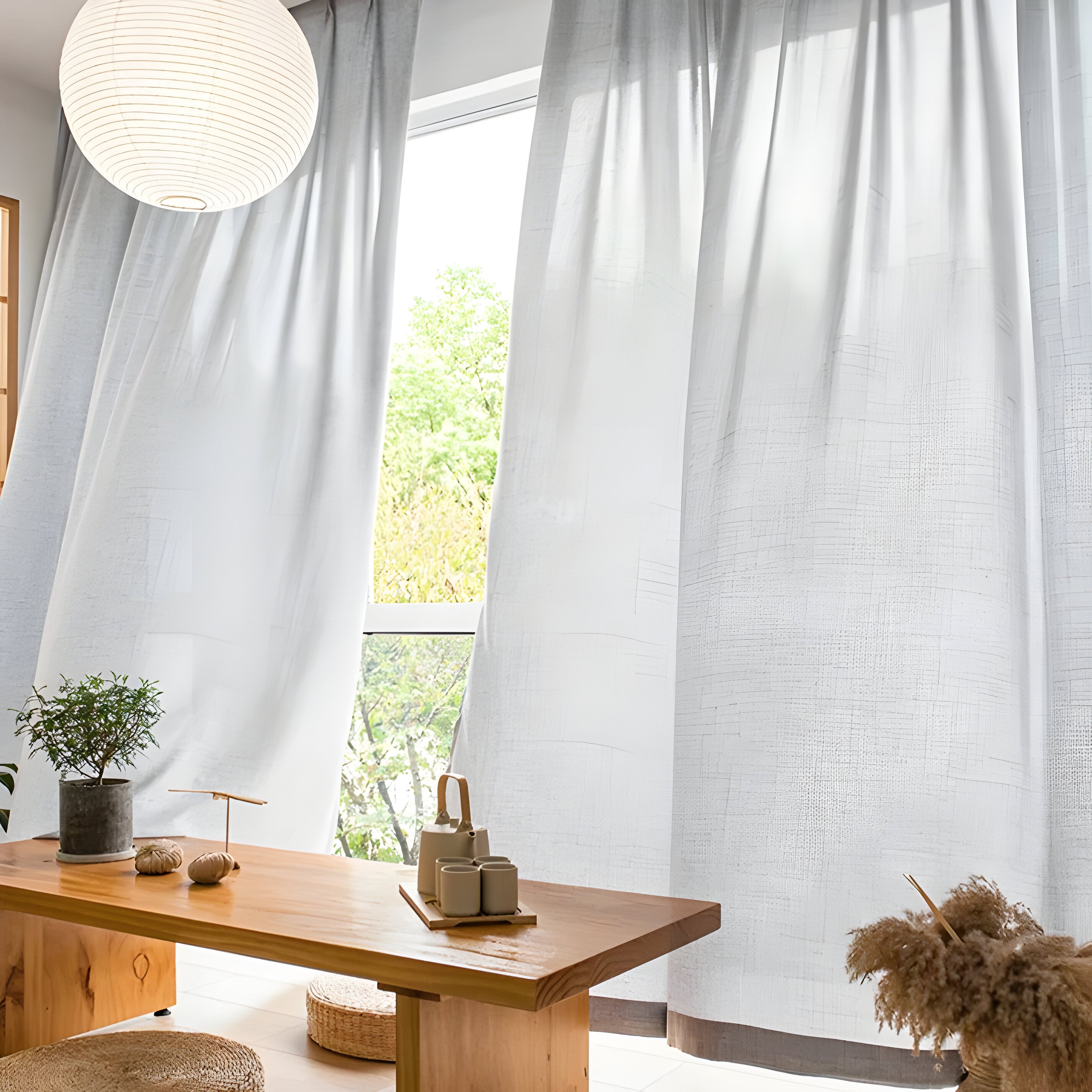 Voile-Vorhang im japanischen Stil – Weich und lichtdurchlässig | Dezente Fensterdekoration