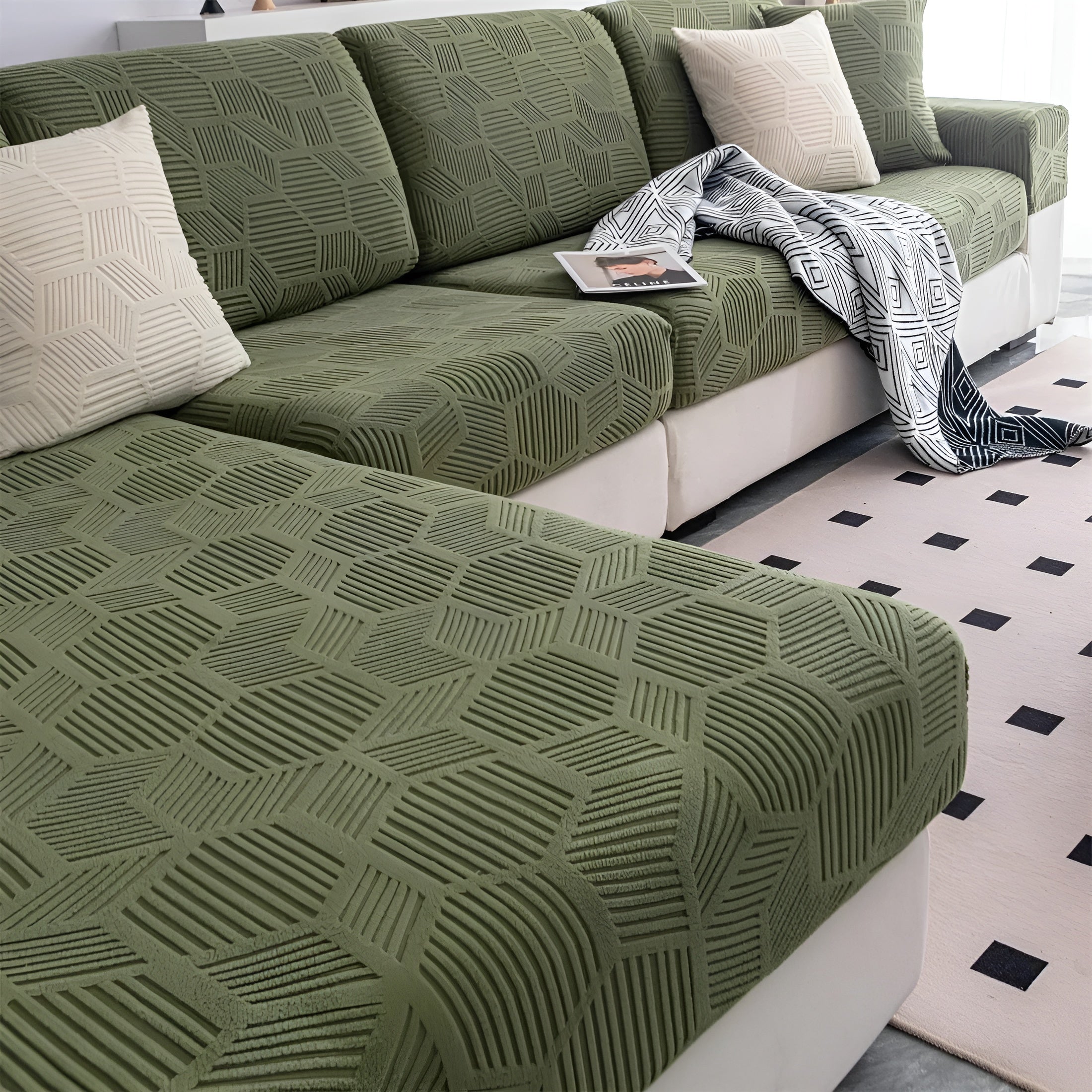 Jacquard Sofaüberwurf mit geometrischem Muster – Weich & Haustierfreundlich | Perfekt zum Schutz und für gemütliche Wohnräume