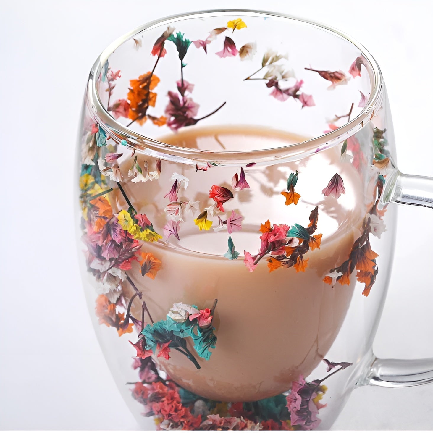 Doppelwandiges Glas – Mit Getrockneten Blumen | Hitzebeständig & Dekorativ für Tee, Kaffee & Zuhause