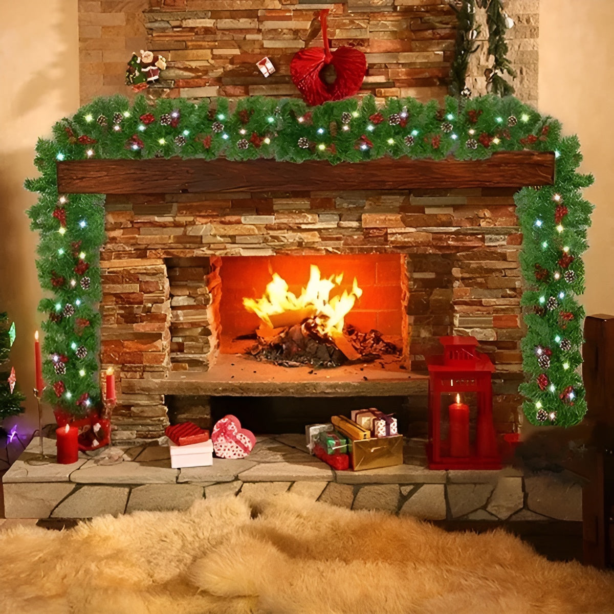 LED Weihnachtsgirlande aus Rattan – Warmes Licht & Natürlicher Look | Perfekt für Treppen & Kamin