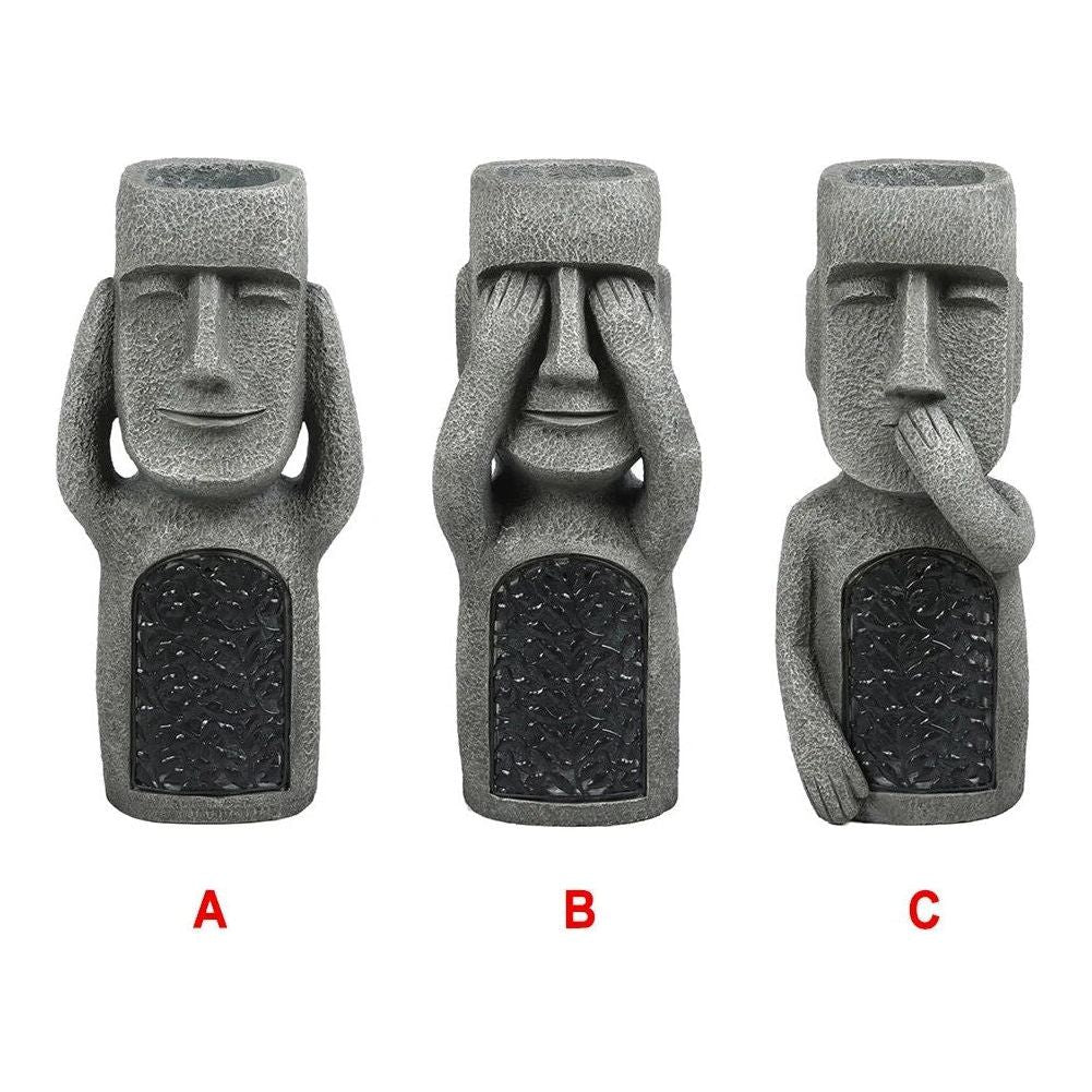 SculpturePot LED - Hör/Sieh/Sprich Abstract Face Shape Blumentopf mit Solar-LED-Licht Elegare