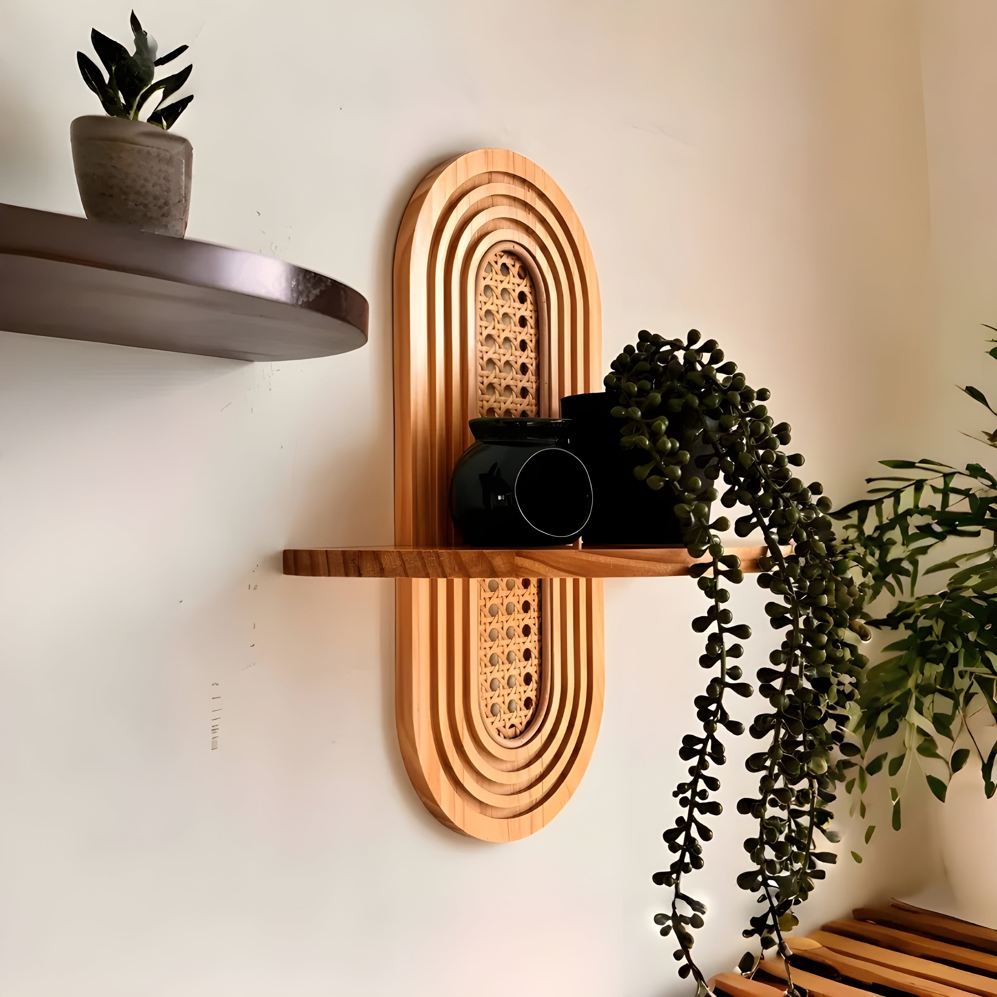 Handgefertigtes Wandregal aus Rattan – Boho-Deko für Wohnzimmer, Schlafzimmer & Balko