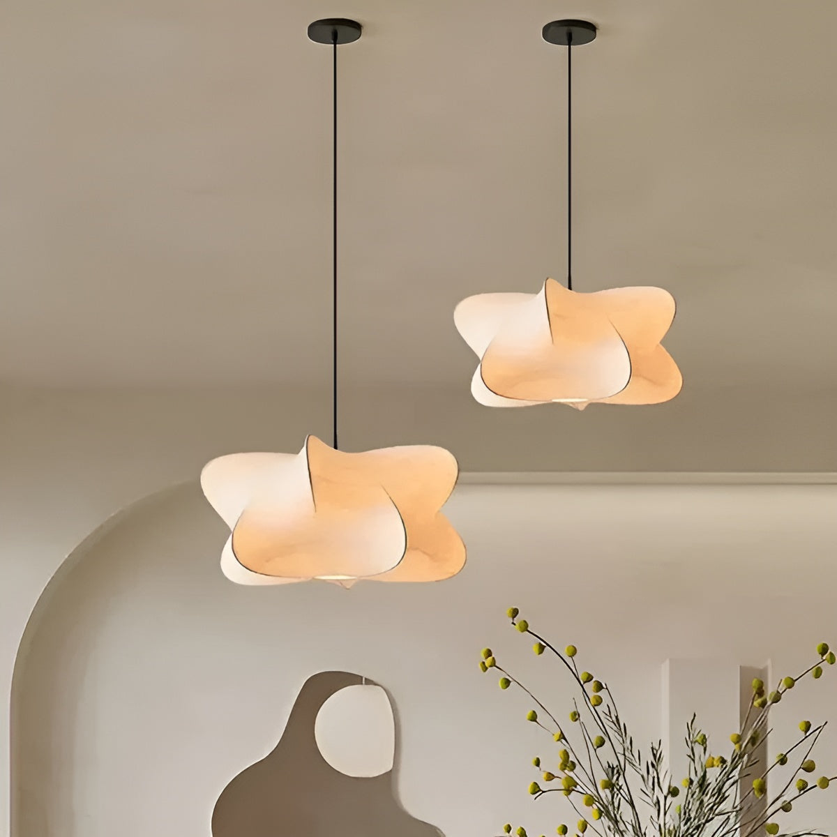 Seiden-Pendelleuchte – Elegantes Wabi-Sabi-Design | Sanftes, Warmes Licht für Wohnzimmer & Essbereich