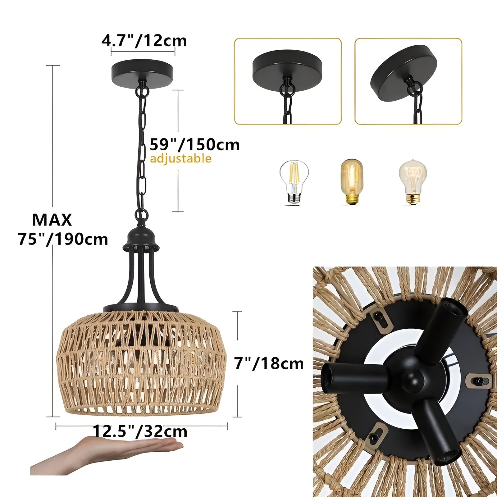 Boho-Hängelampe mit Rattanschirm – Natürliche Pendelleuchte für Esszimmer & Küche