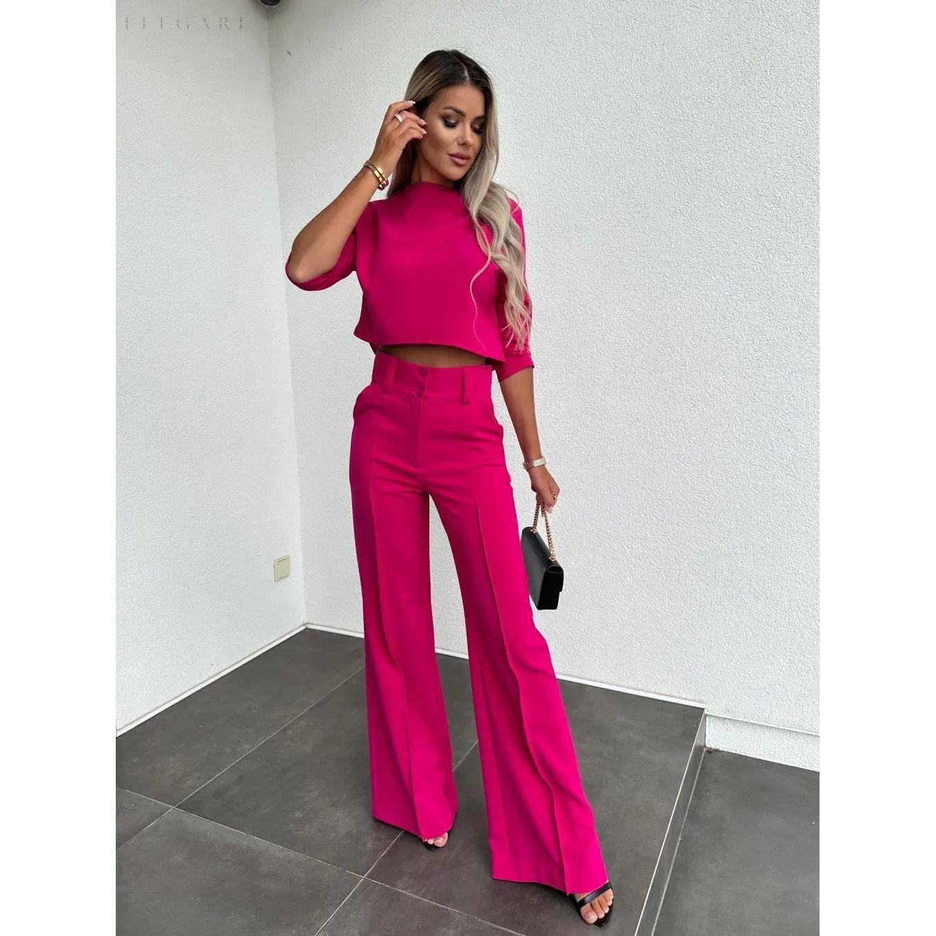 Sybille Set - Modisches Zweiteiliges Set mit Hochbund-Hose für Damen Elegare