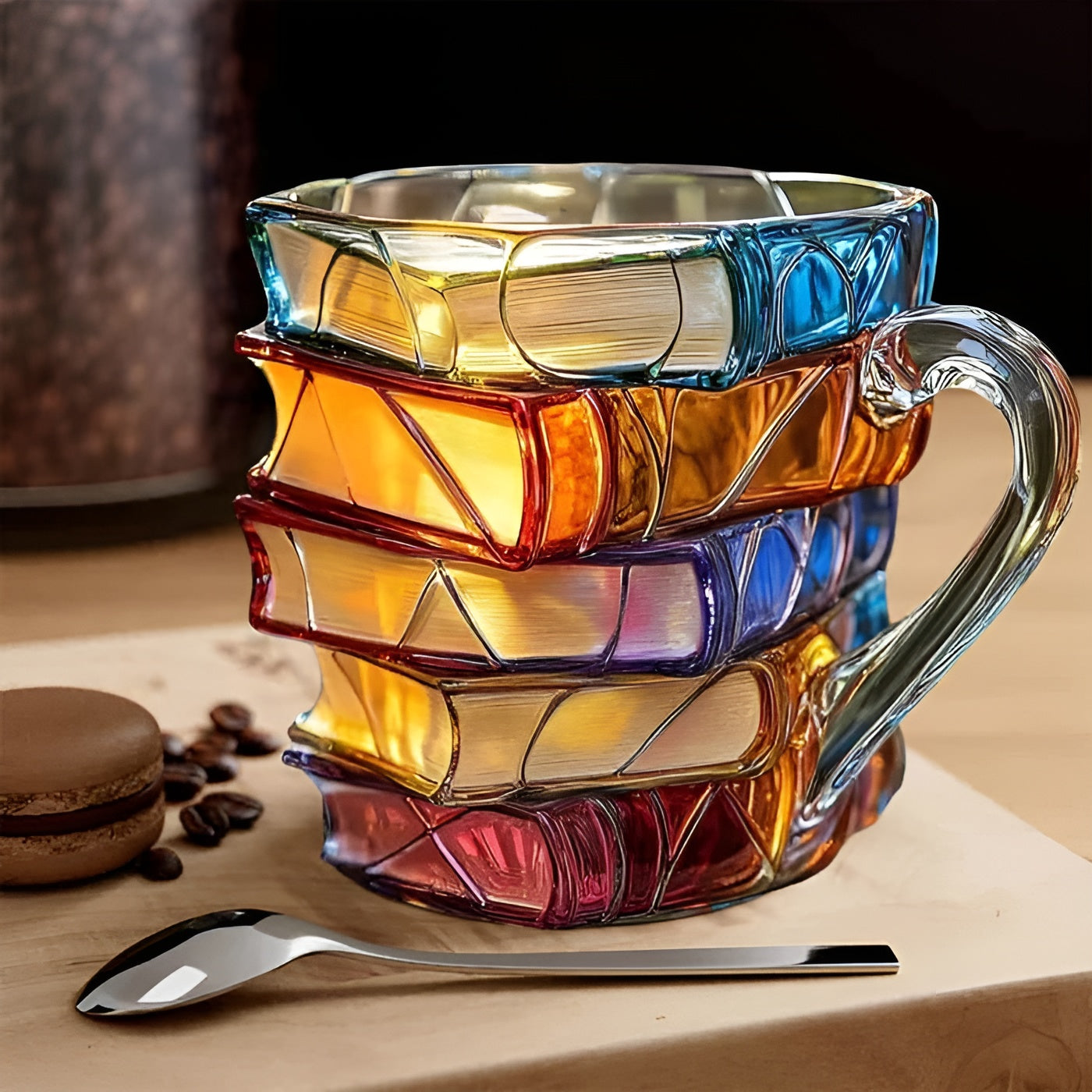 Glas-Kaffeetasse 350 ml – Handgefertigt mit 3D Buchmuster | Hochwertiges Glas für Kaffee Tee und stilvolle Tischdeko