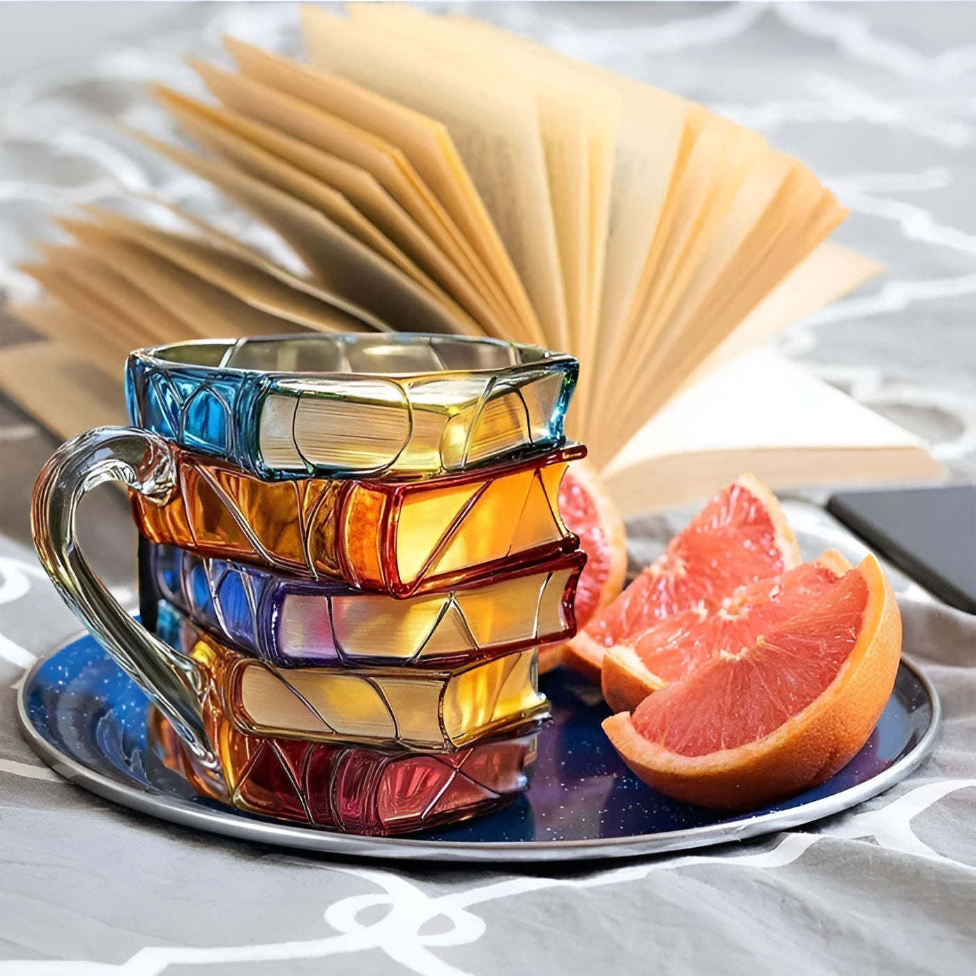 Glas-Kaffeetasse 350 ml – Handgefertigt mit 3D Buchmuster | Hochwertiges Glas für Kaffee Tee und stilvolle Tischdeko