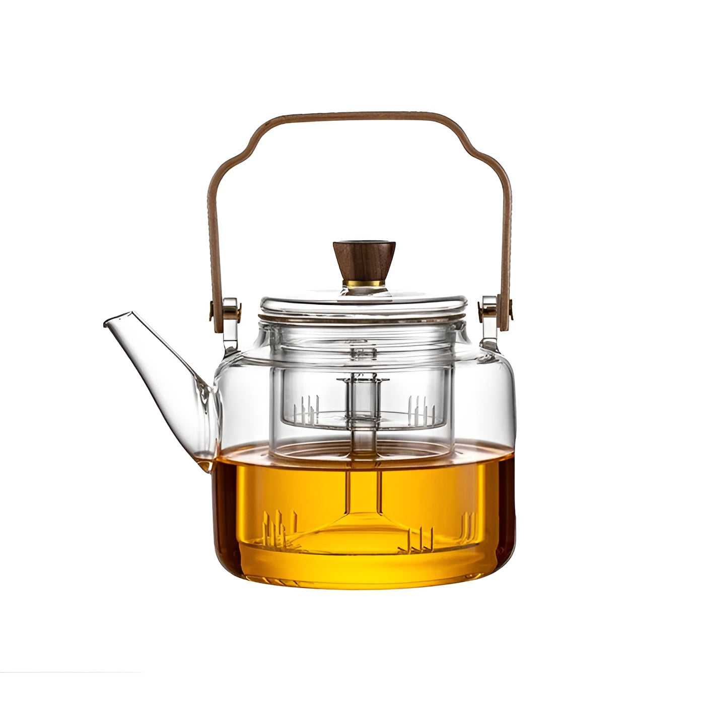 Glas-Teekanne mit Holzdeckel und Sieb – Elegantes Design | 1,2 L Rauchglas für stilvollen Teegenuss - Transparent