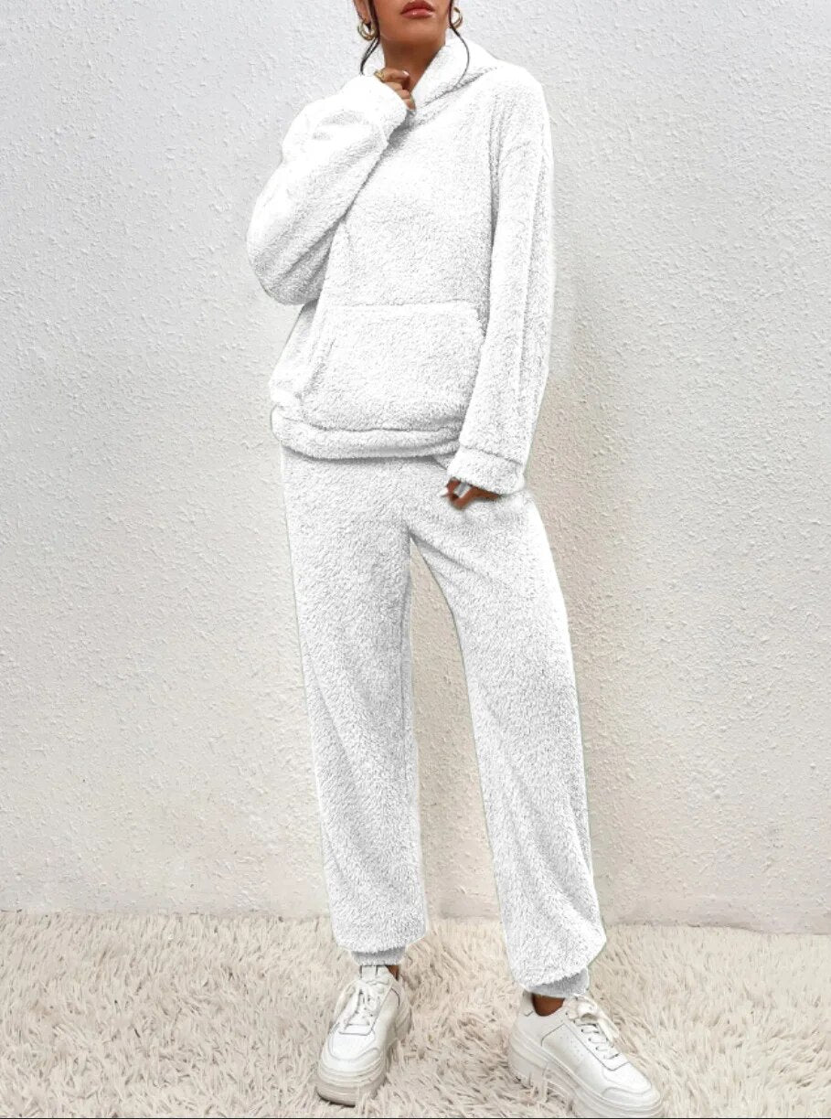 Teddy-Fleece-Anzug für Damen in Beige – Seitenansicht