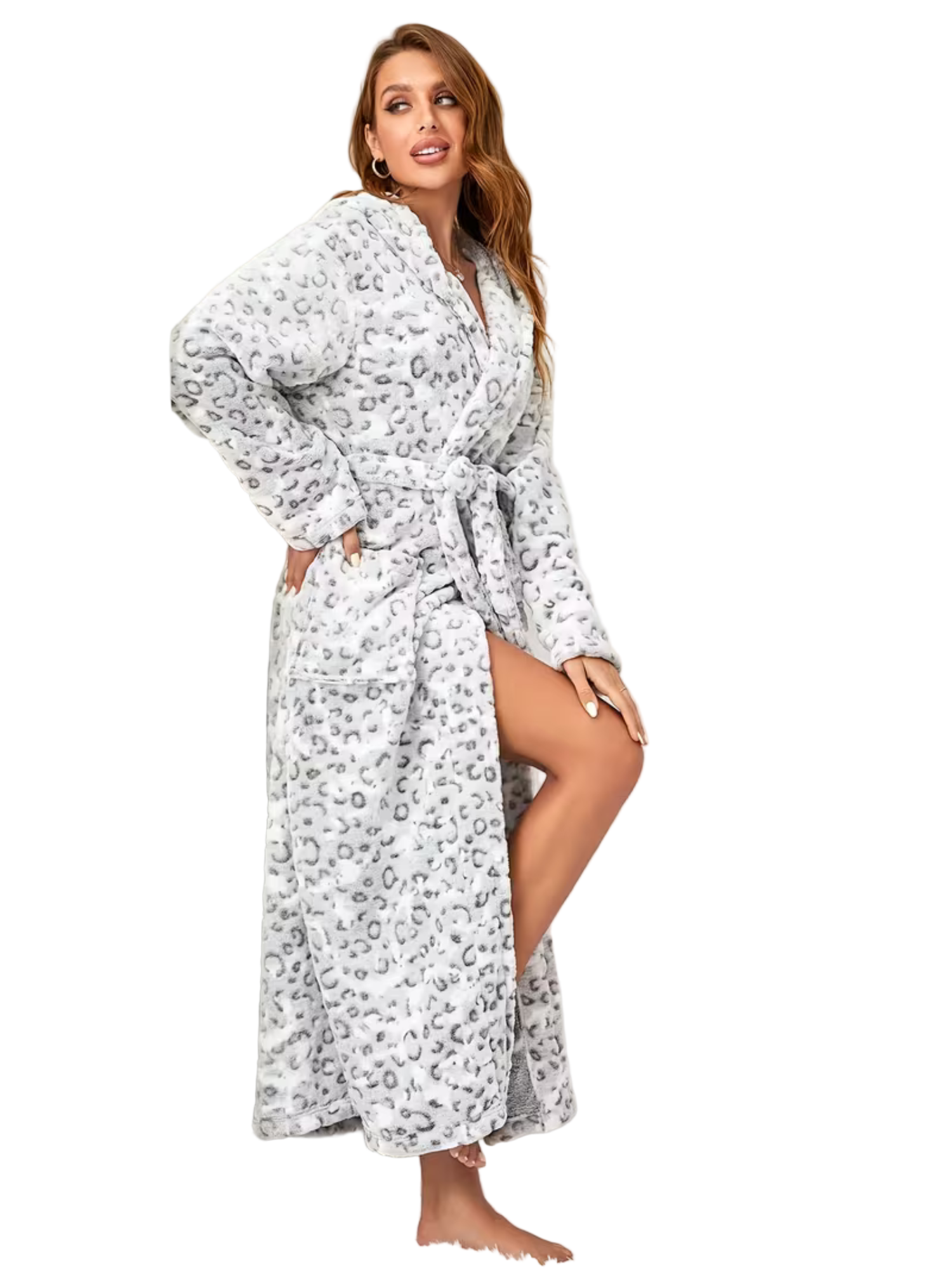 Flauschiger Fleece-Bademantel mit Leopardenmuster – Warm & Gemütlich | Mit Kapuze und Gürtel