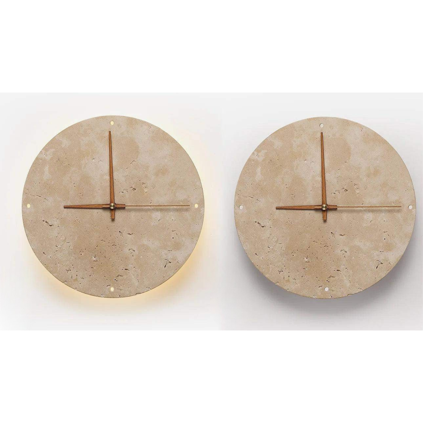 Travertin-Wanduhr mit LED-Licht – Minimalistisch & Dekorativ | Hochwertige Naturstein-Uhr