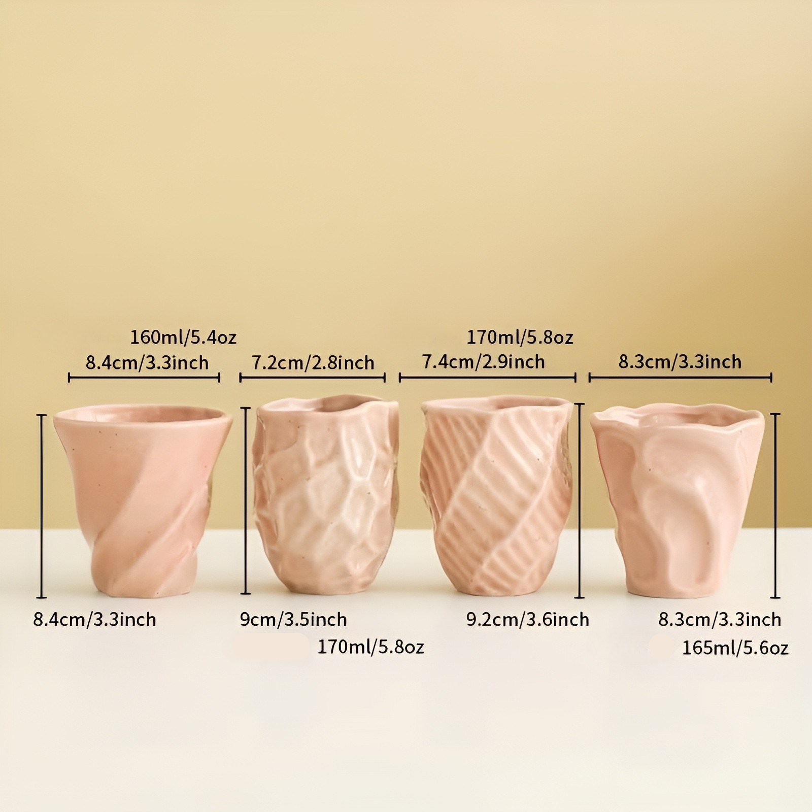 Set aus 4 Keramiktassen in Rosa und Cremeweiß – Handgefertigt und dekorativ | Perfekt für Küche und Tisch - 4 Rosa