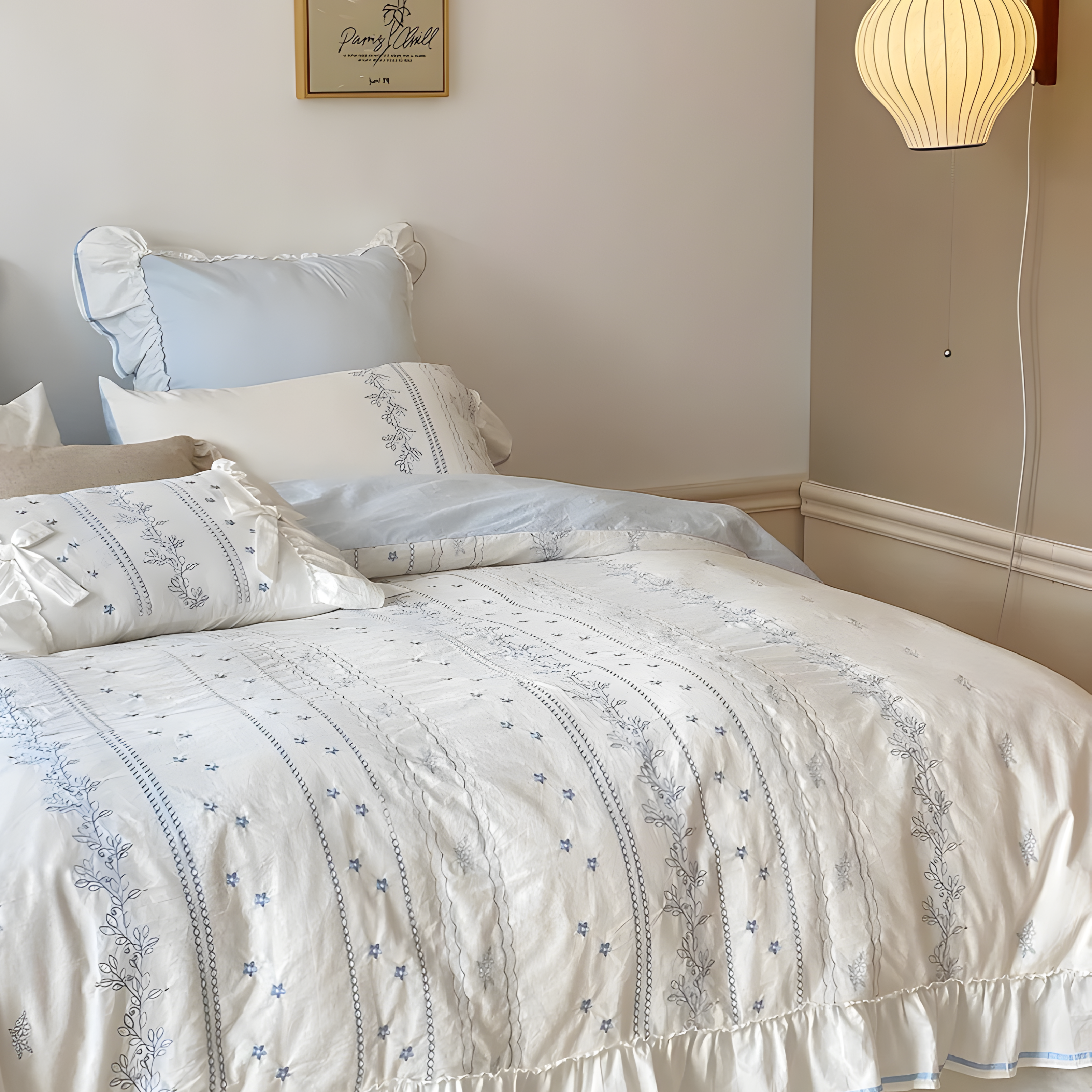 CloudRuffle Bedding - Bestickte Rüschen-Bettwäscheset