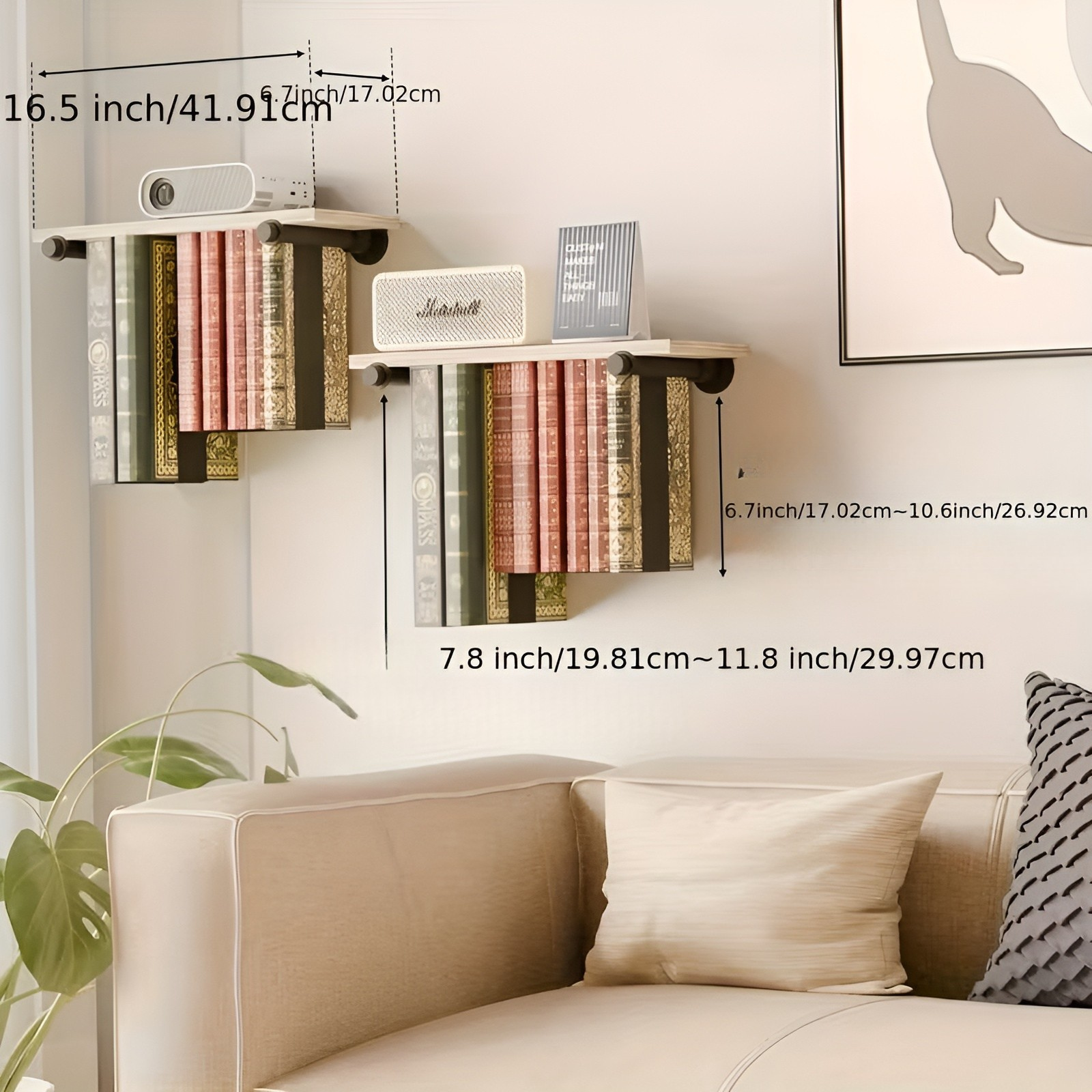 Schwebende Bücherregale (2er-Set) – Platzsparend & Dekorativ | Wandregale für Wohnzimmer & Büro - Hellbraun - Wandregal