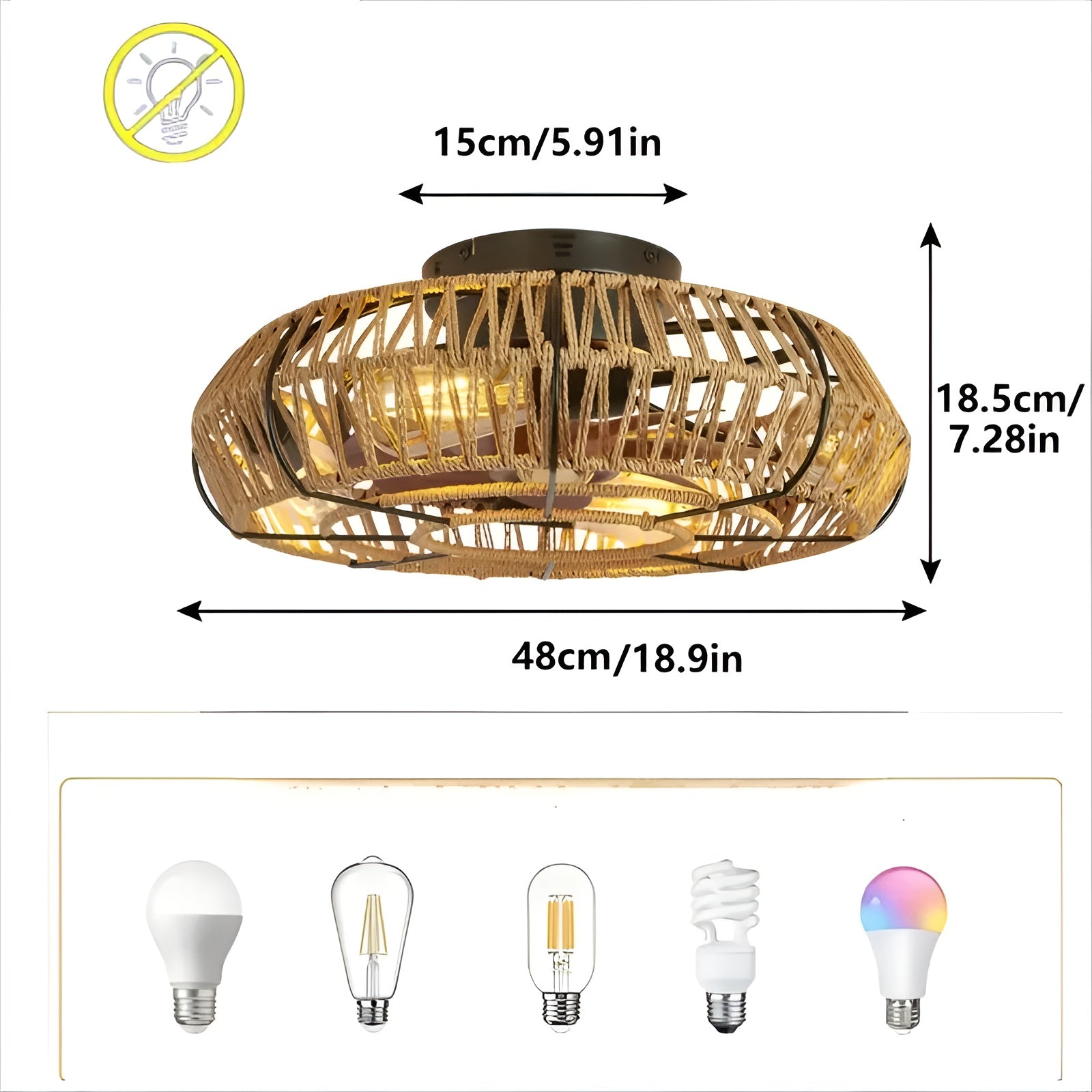 Deckenventilator mit Rattanlampe – Handgeflochten & Vintage-Stil | Für Wohnräume