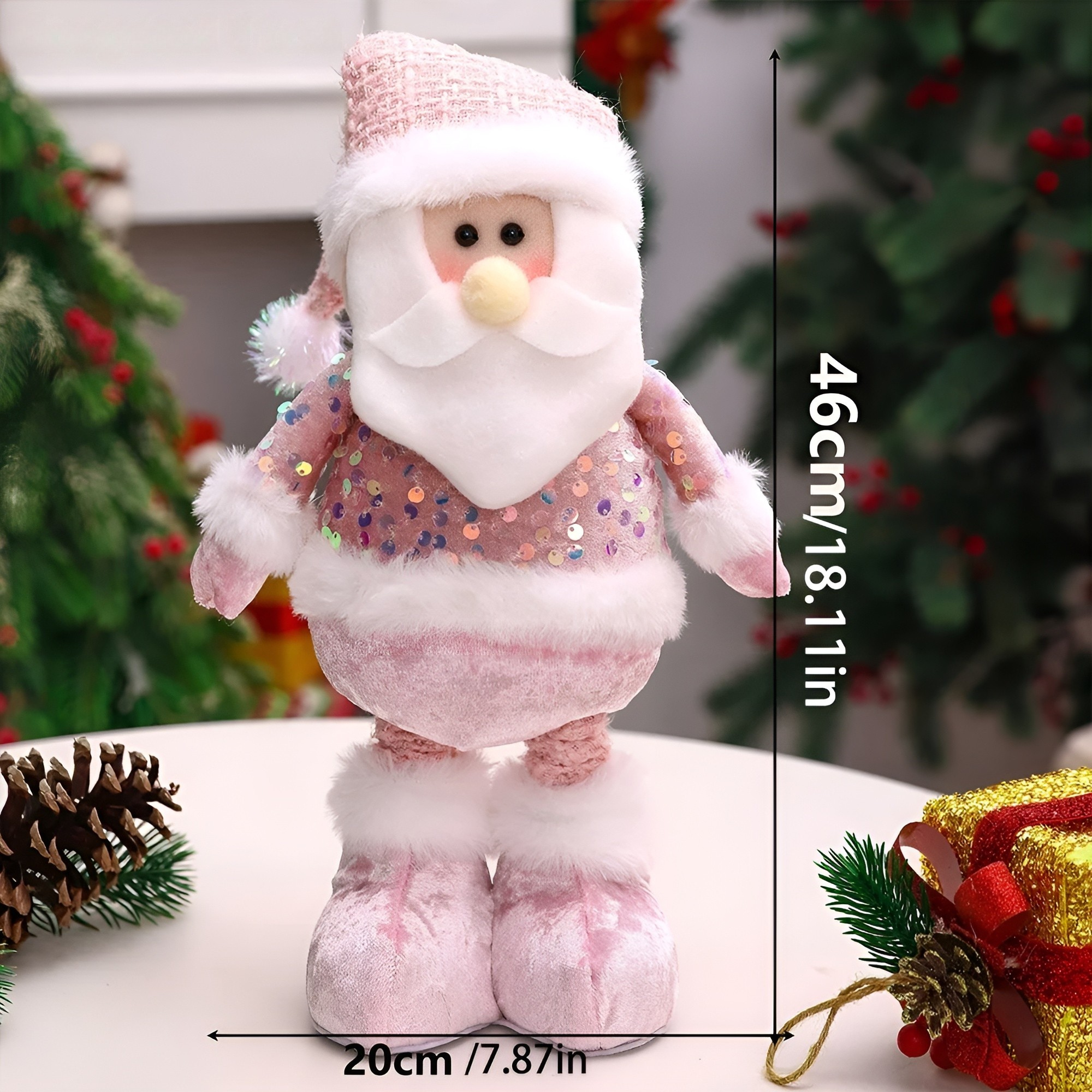 Weihnachtsschneemannfigur in Rosa – Verstellbare Weihnachtsfigur | Stilvolle Winterdekoration für Ihr Zuhause