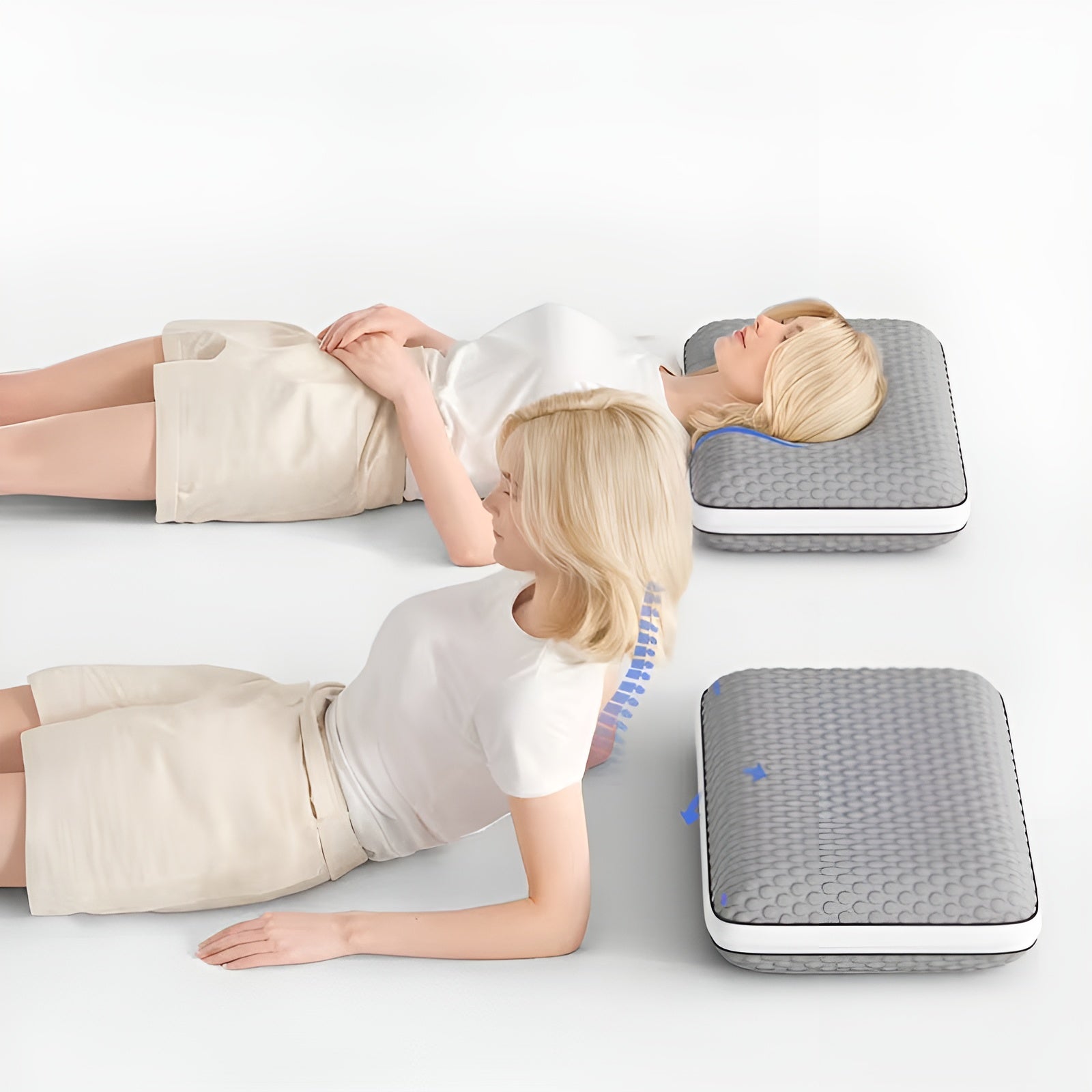 Ergonomisches Kissen mit Kühlfaser – Beidseitig & Atmungsaktiv | Ideal für Rücken- Seiten- und Bauchschläfer - Grau
