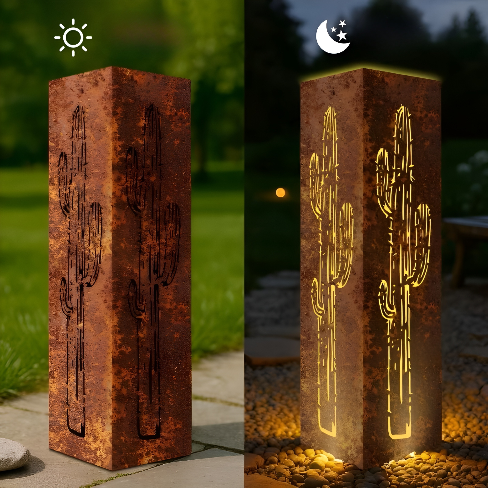 3D Metall-Kaktus Gartenlaterne – Rustikale Dekoration für Garten & Balkon | Dekoratives Windlicht im Wüstenstil