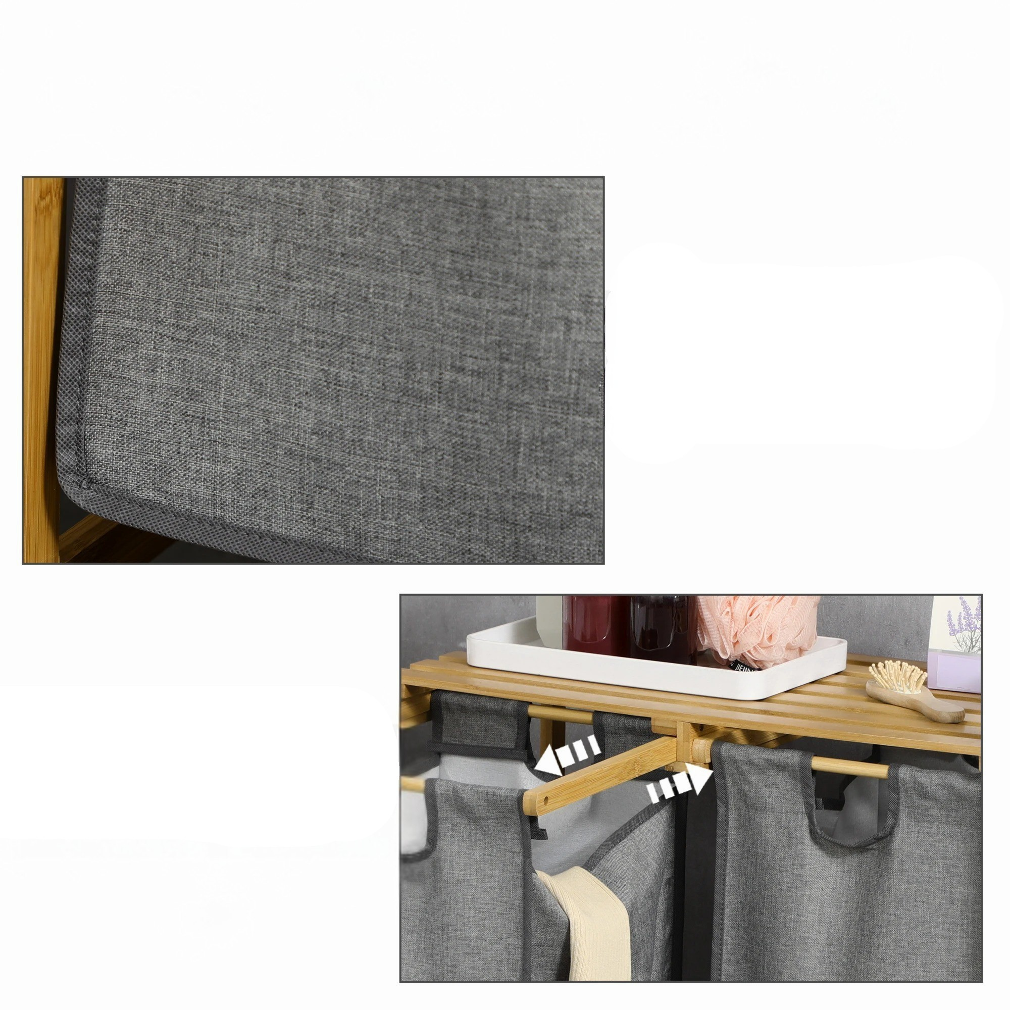 EcoSort-Korb – 2 herausnehmbare Taschen Bambus-Wäschekorb
