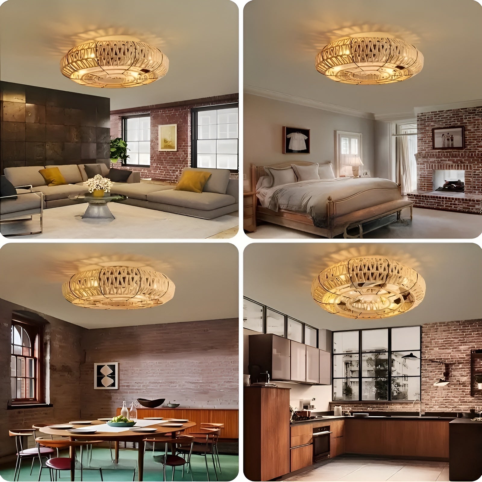 Deckenventilator mit Rattanlampe – Handgeflochten & Vintage-Stil | Für Wohnräume