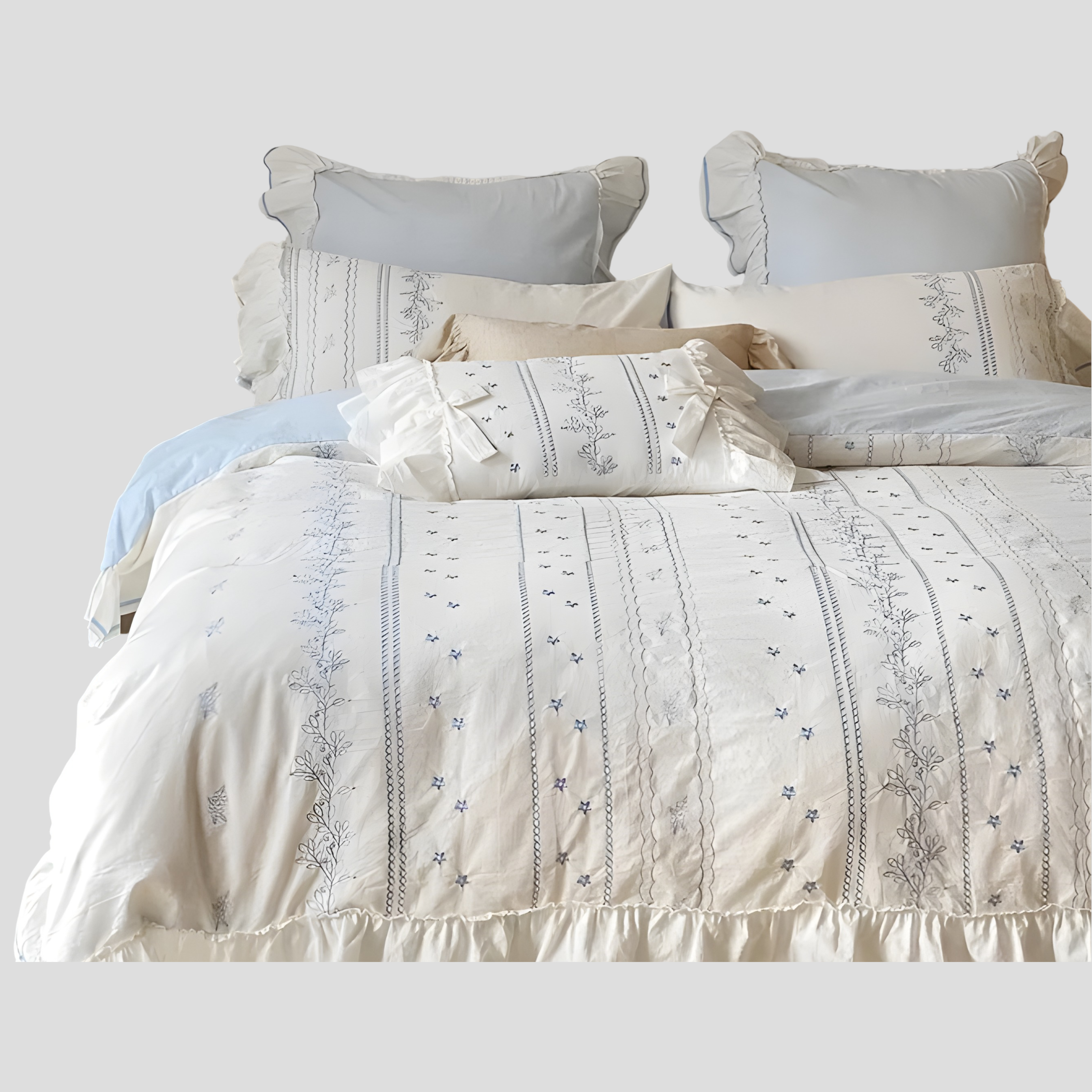 CloudRuffle Bedding - Bestickte Rüschen-Bettwäscheset