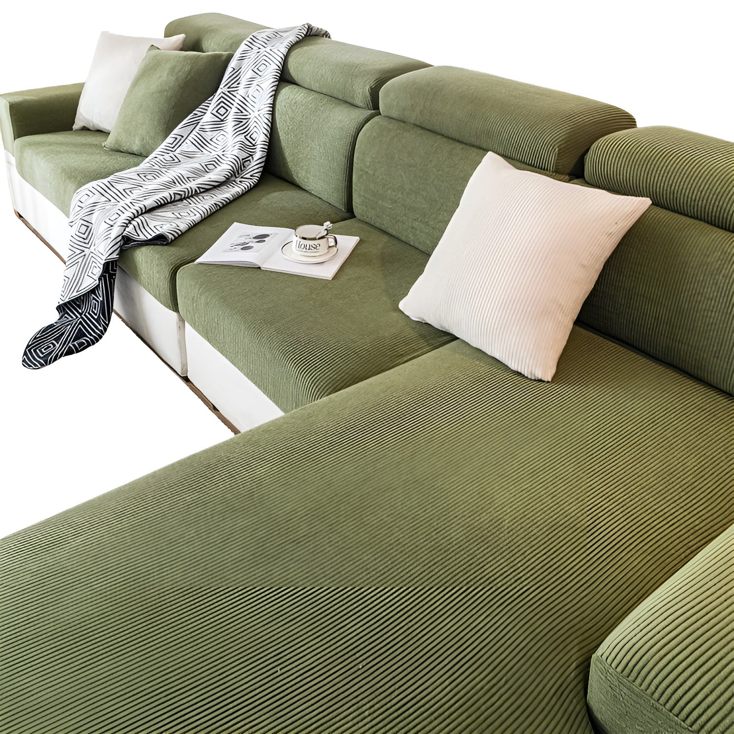 Sofaüberwurf aus Cord – Dehnbar & Kratzfest | Vertikales Streifendesign