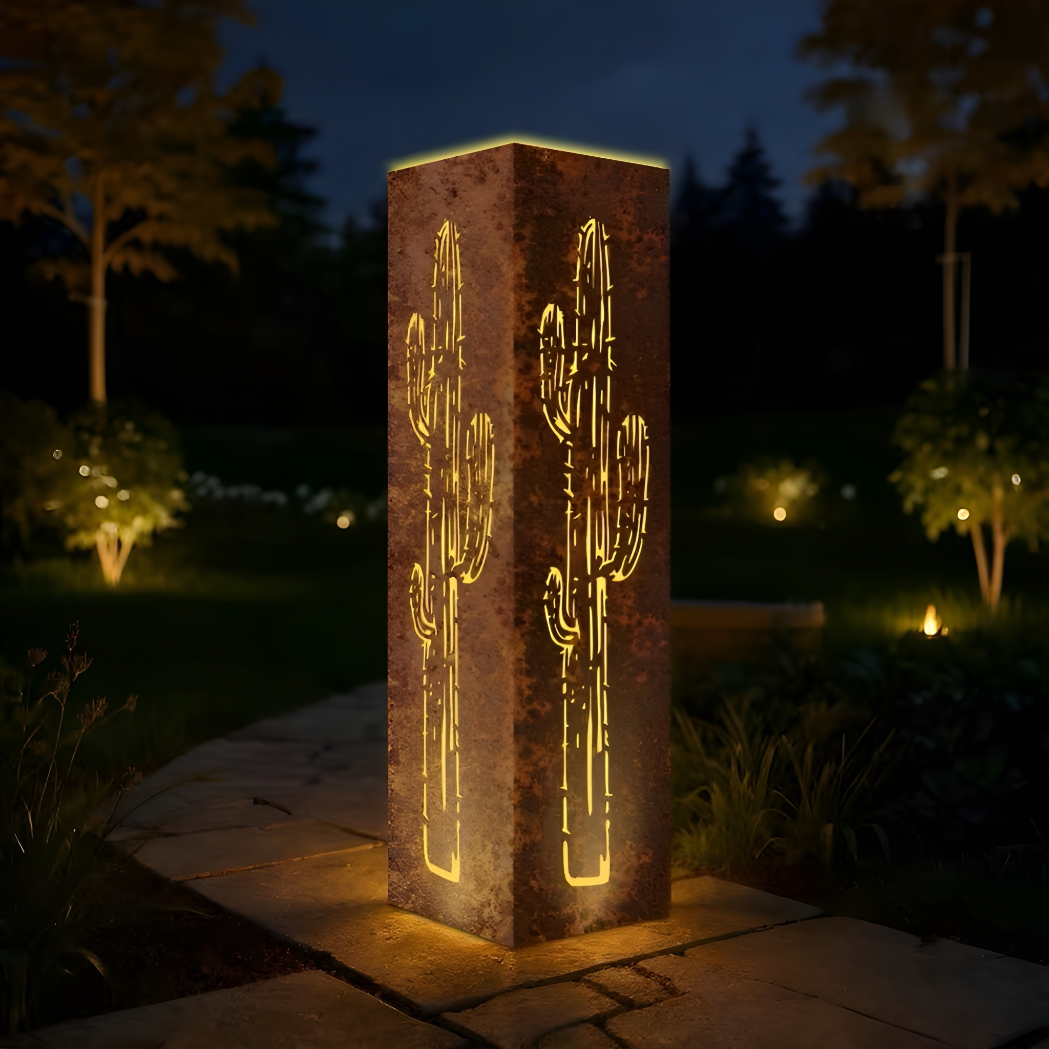 3D Metall-Kaktus Gartenlaterne – Rustikale Dekoration für Garten & Balkon | Dekoratives Windlicht im Wüstenstil für Terrasse und Blumentöpfe