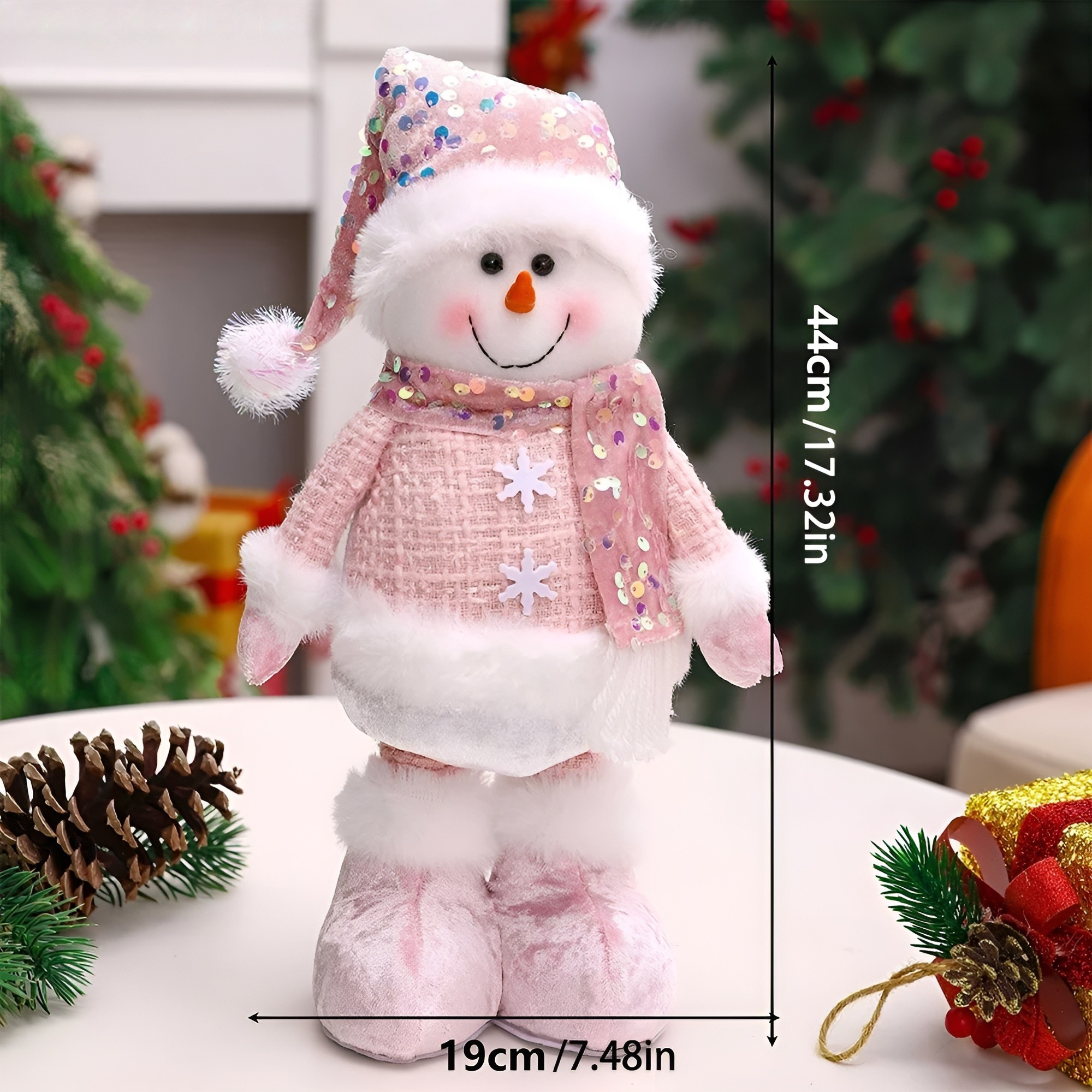 Weihnachtsschneemannfigur in Rosa – Verstellbare Weihnachtsfigur | Stilvolle Winterdekoration für Ihr Zuhause