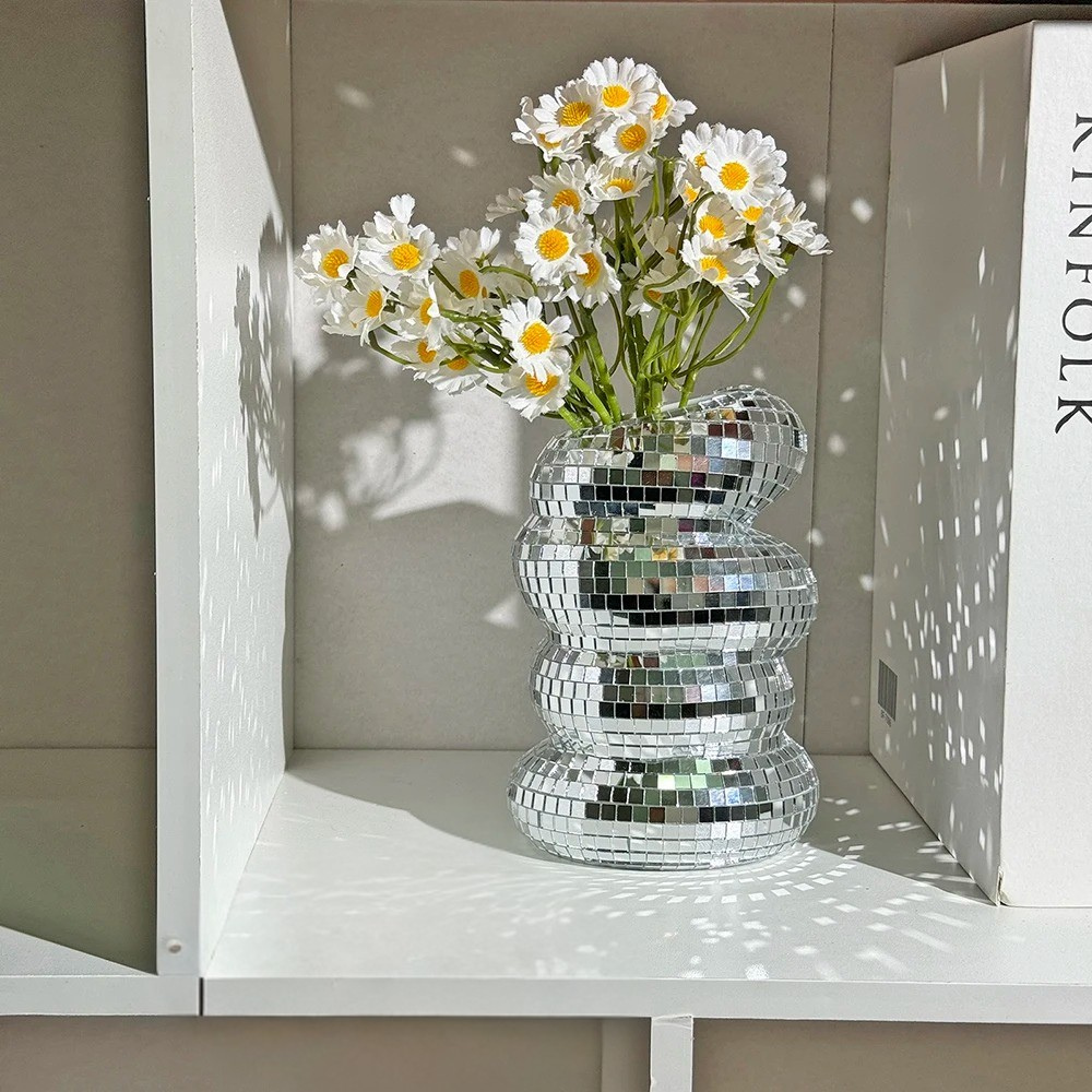 Glasvase mit Mosaik –Moderner Spiegelmosaik aus Glänzender Disco-Kugel-Effekt