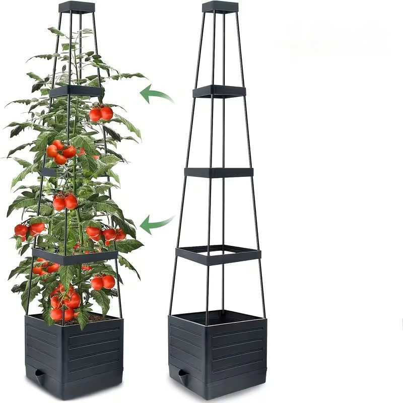 Selbstbewässernder Pflanzkasten mit Rankgitter – Ideal für Tomaten und Kletterpflanzen | Robuster Kunststoff für Garten