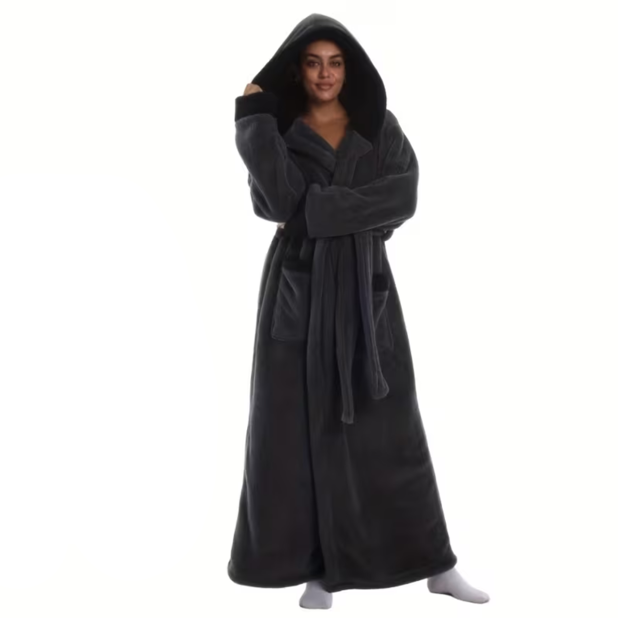 Langer Kapuzenbademantel – Dick, Warm & Kuschelig | Perfekt für Winter, Zuhause & Reisen