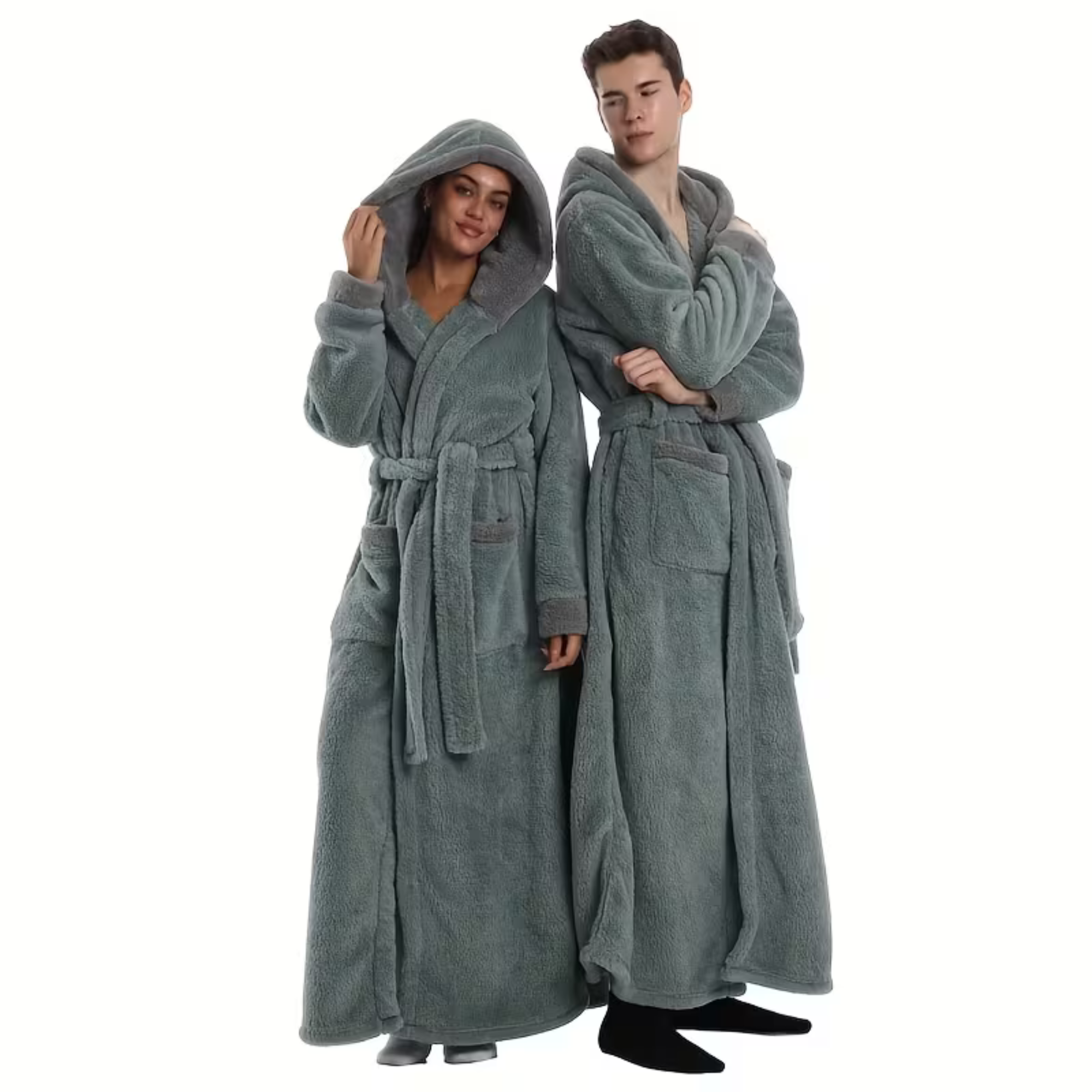 Langer Kapuzenbademantel – Dick, Warm & Kuschelig | Perfekt für Winter, Zuhause & Reisen