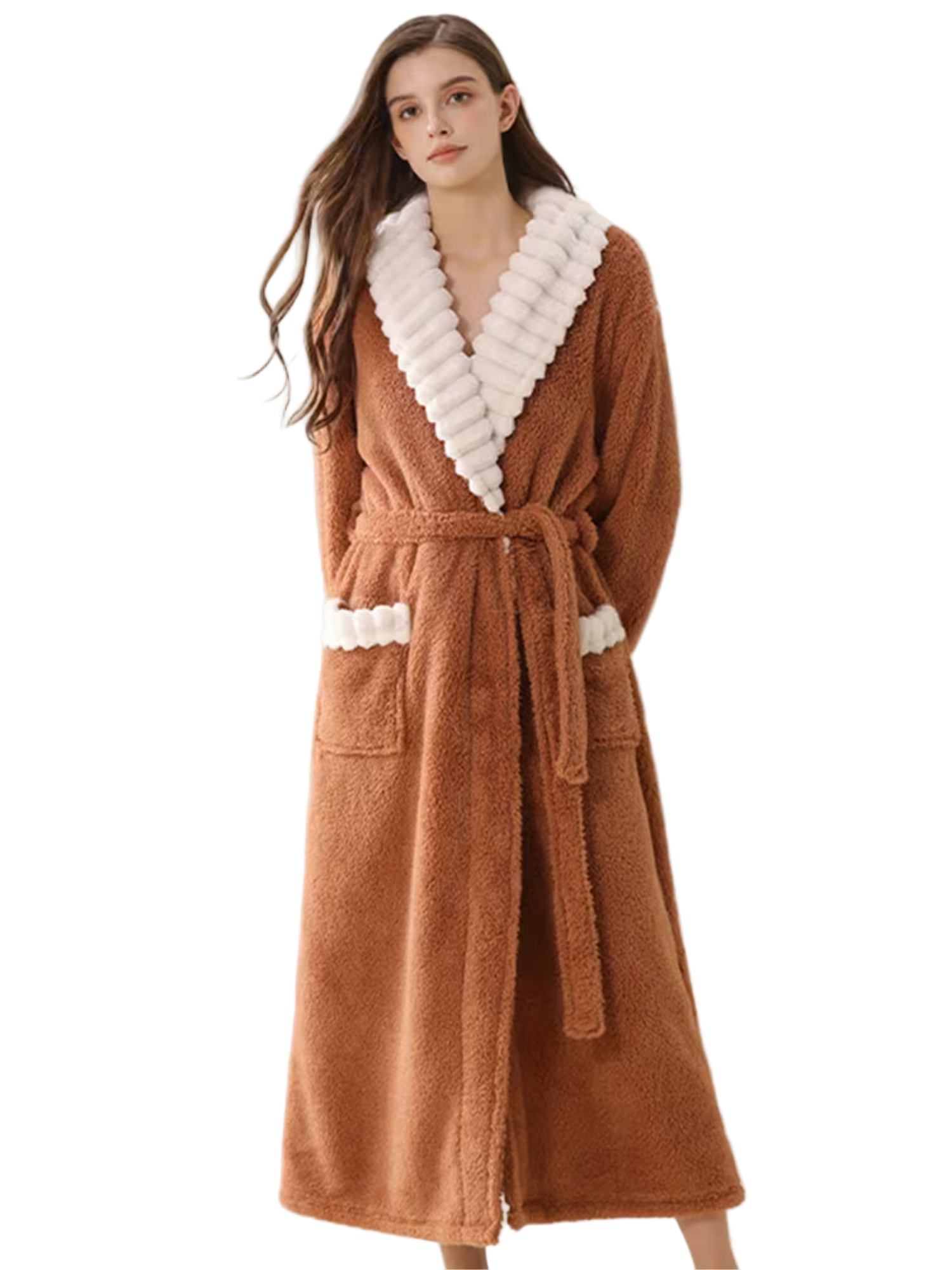 Flauschiger Damen-Winterbademantel – Extra Lang & Wärmend | Weiches Flanell mit Taschen