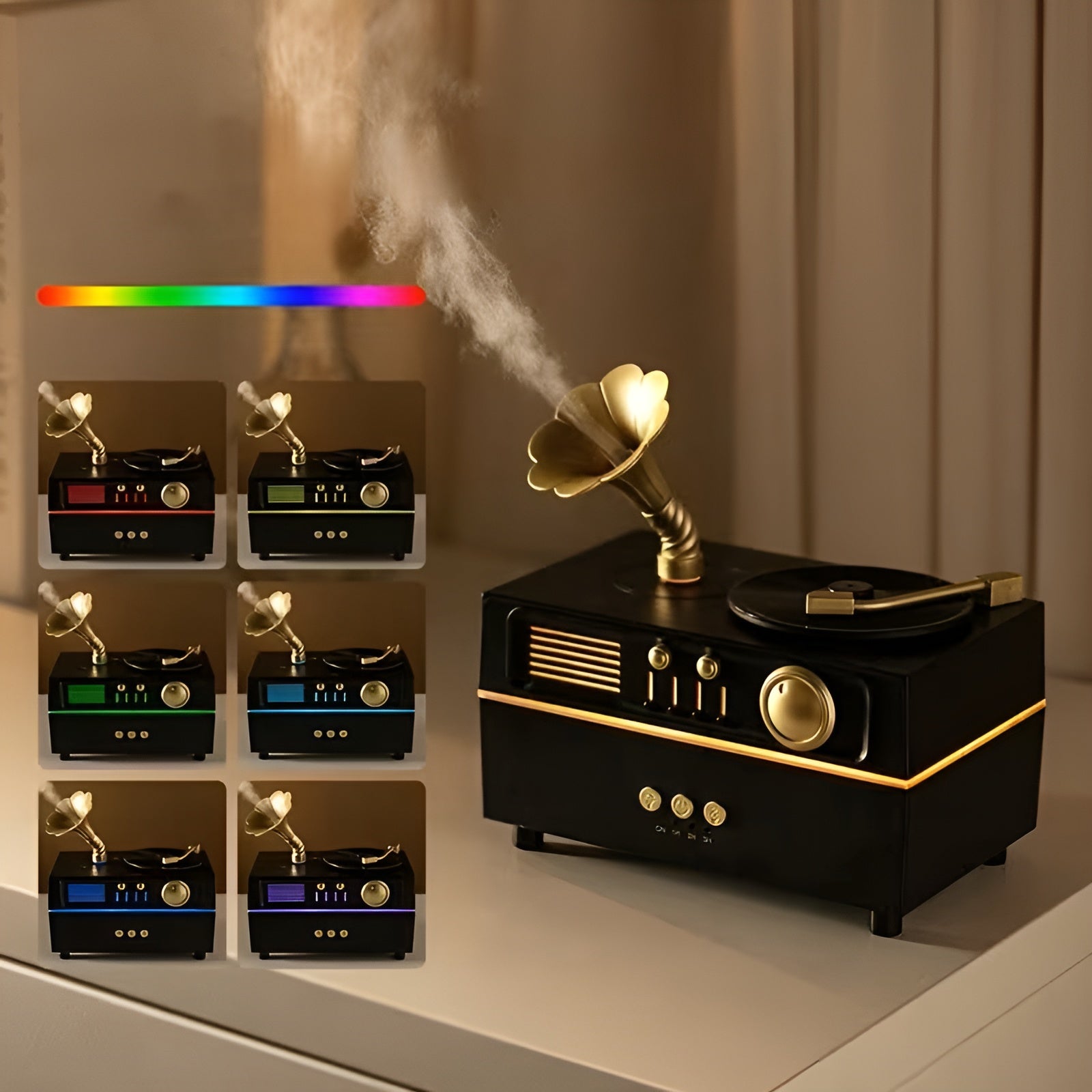 Aroma Diffuser im Vintage-Design – Drehbarer Nebelauslass & 7-farbiges Ambientelicht | USB Luftbefeuchter