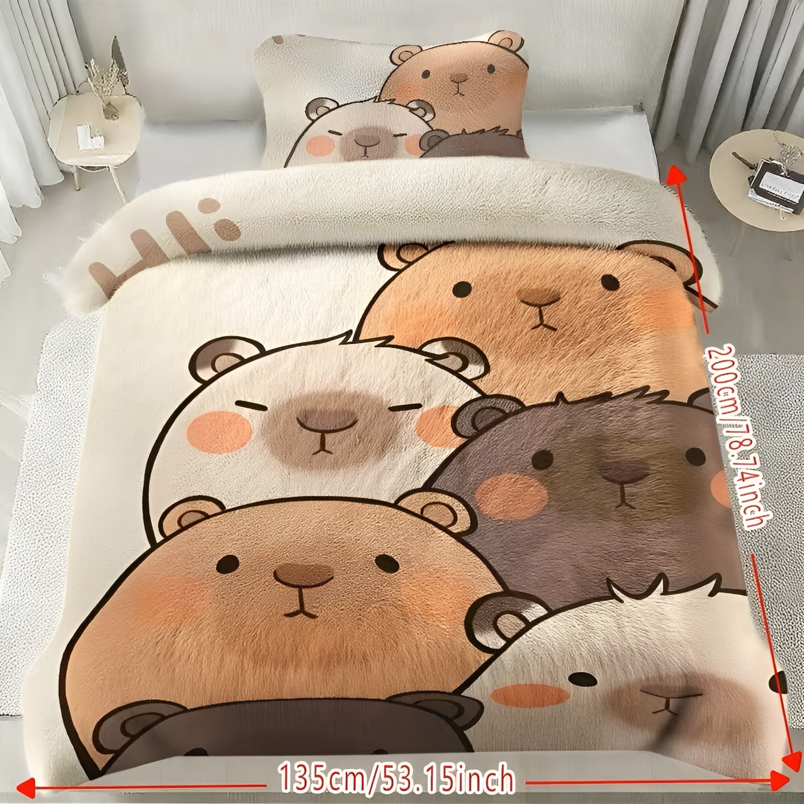 Plüsch-Bettwäsche Set mit Capybara-Motiv – Extra Weich & Warm | 2- oder 3-teilig für Herbst & Winter - Bettwäsche-Set