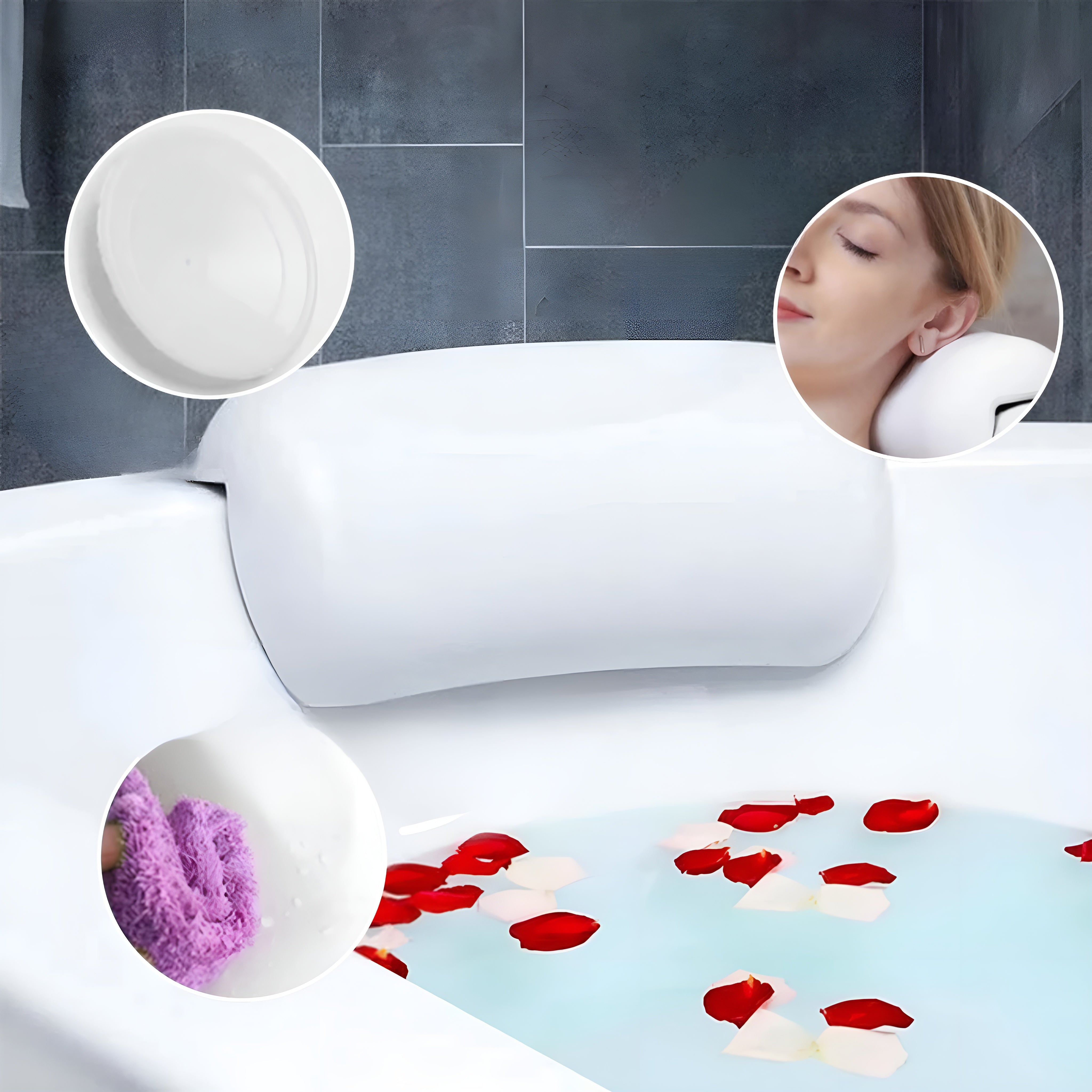 Badewannenkissen – Wasserdicht & Rutschfest | Weiches Memory Foam Kopf- & Rückenpolster mit Saugnäpfen