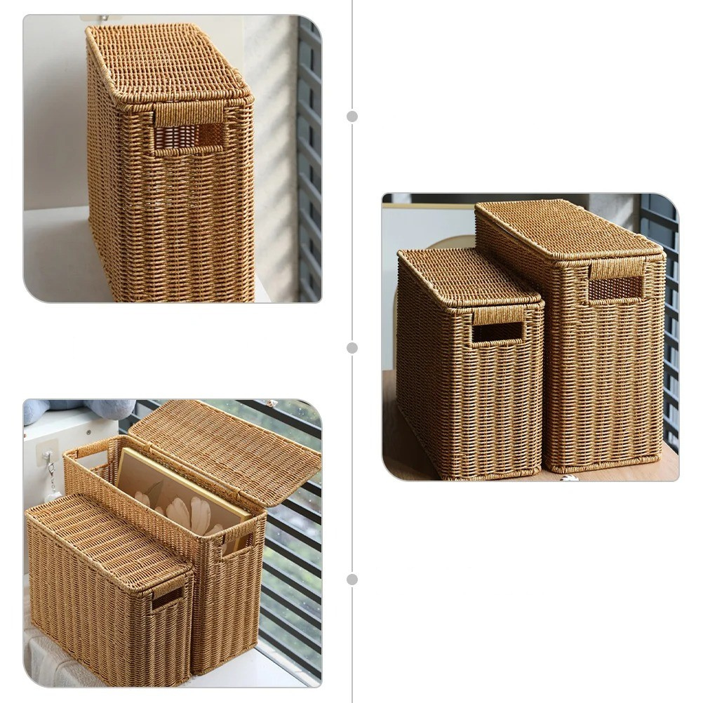 VintageWeave Basket - Rechteckiger Rattankorb mit Deckel