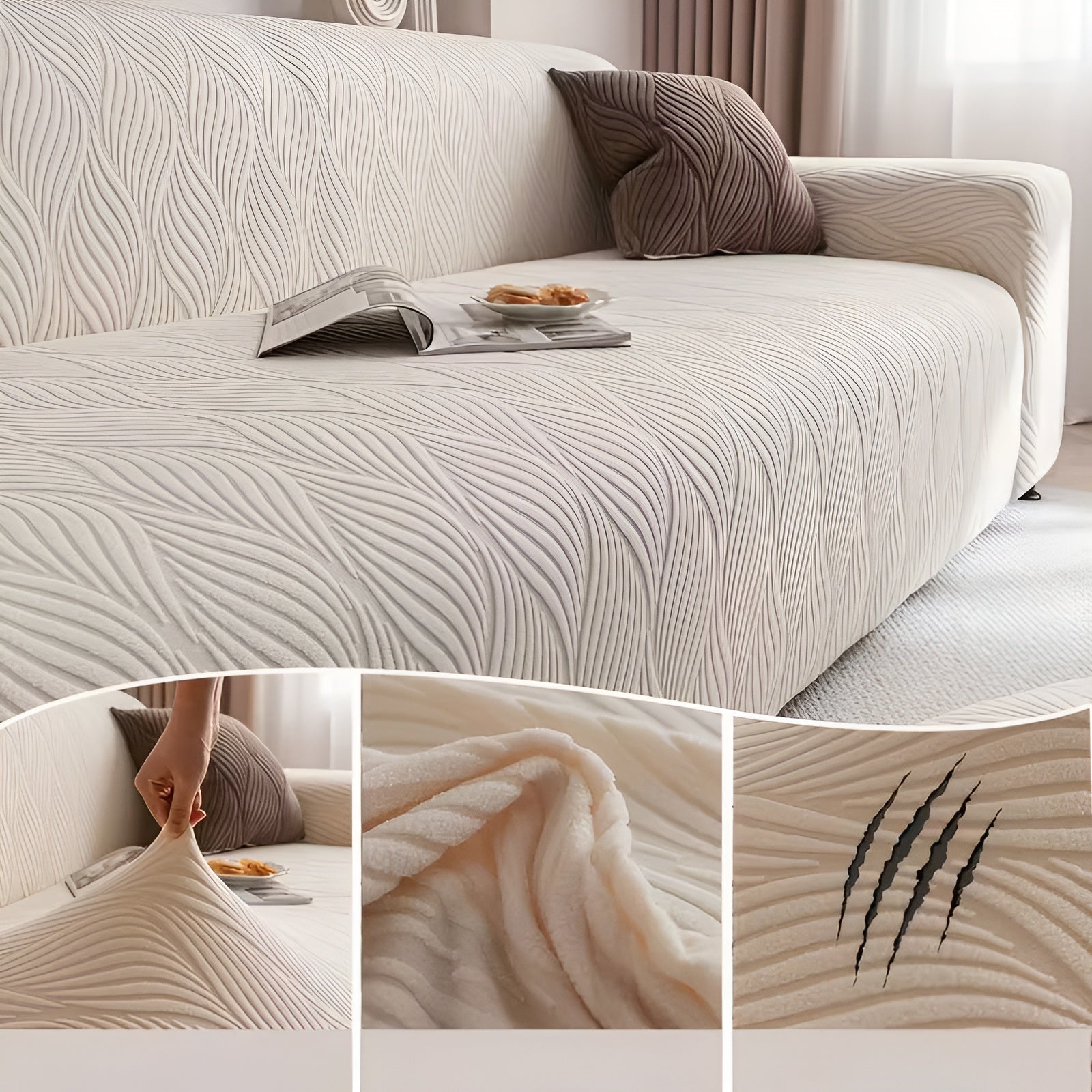 Elastischer Sofabezug aus Fleece – Weich und Gemütlich | Jacquard-Struktur Perfekt für Sofa & Wohnraum - Sofabezug