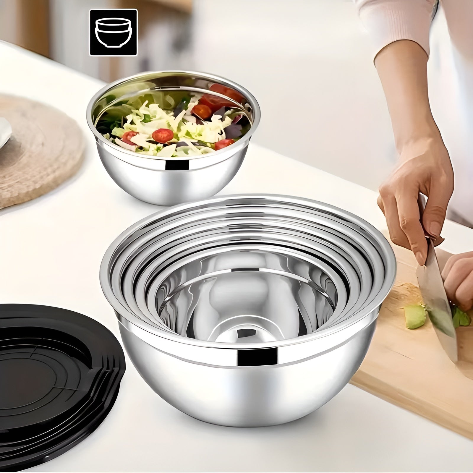 Edelstahl-Rührschüssel-Set (17-teilig) – Mit Deckeln & Reibe | Praktisch für Küche & Backen - Decke