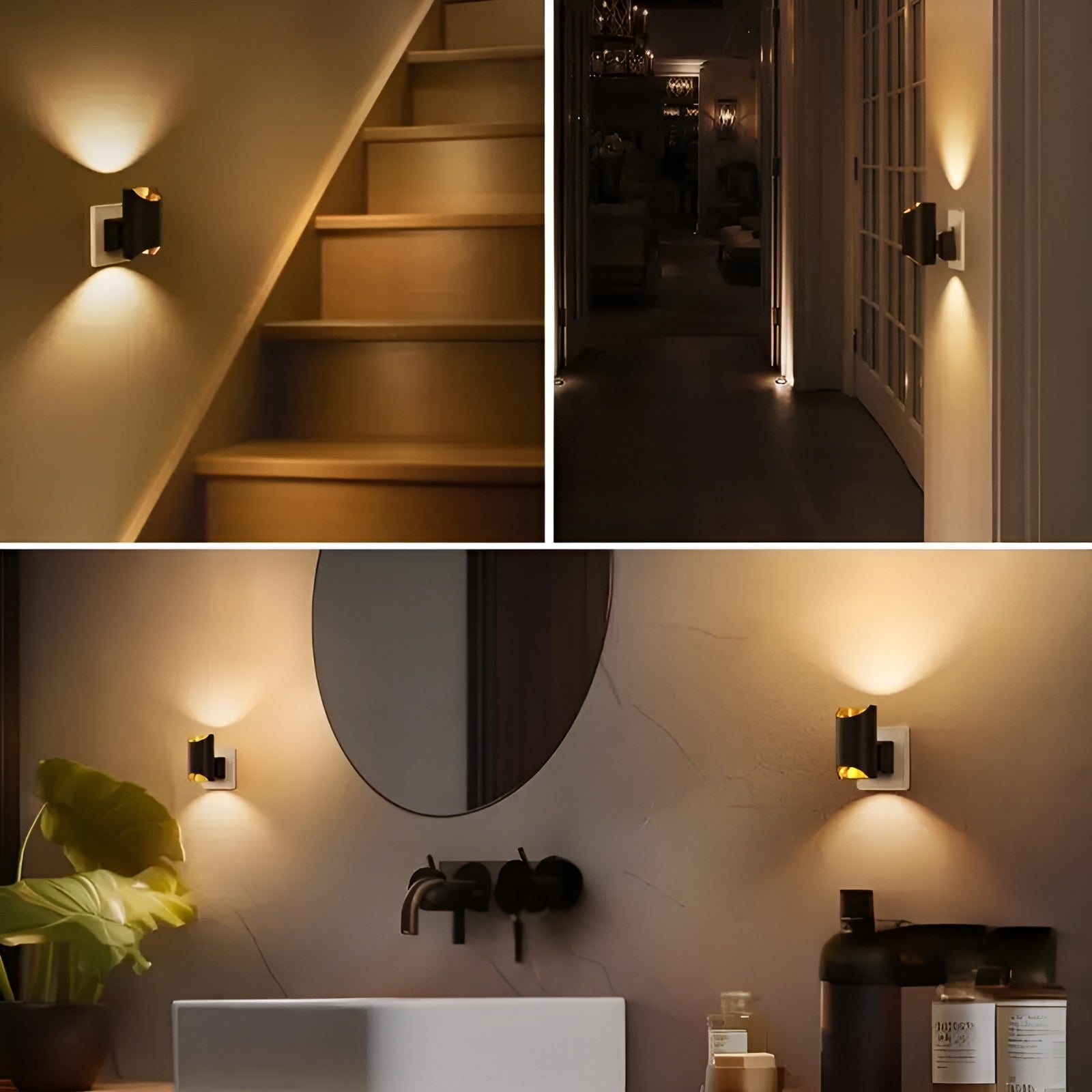2er Set LED Wandleuchten mit Stecker –Dimmbare Wandleuchten im Modernen Schwarz-Kupfer Look | Perfekt für Schlafzimmer & Flur